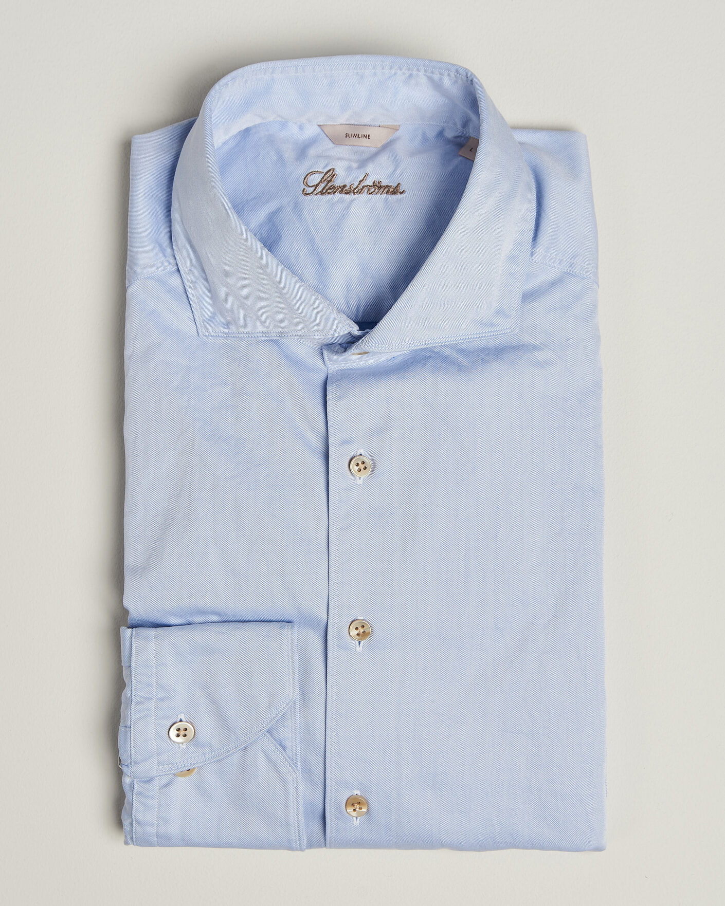 Homme | Chemises | Stenströms | Slimline Washed Cotton Twill Cut Away Shirt Blue