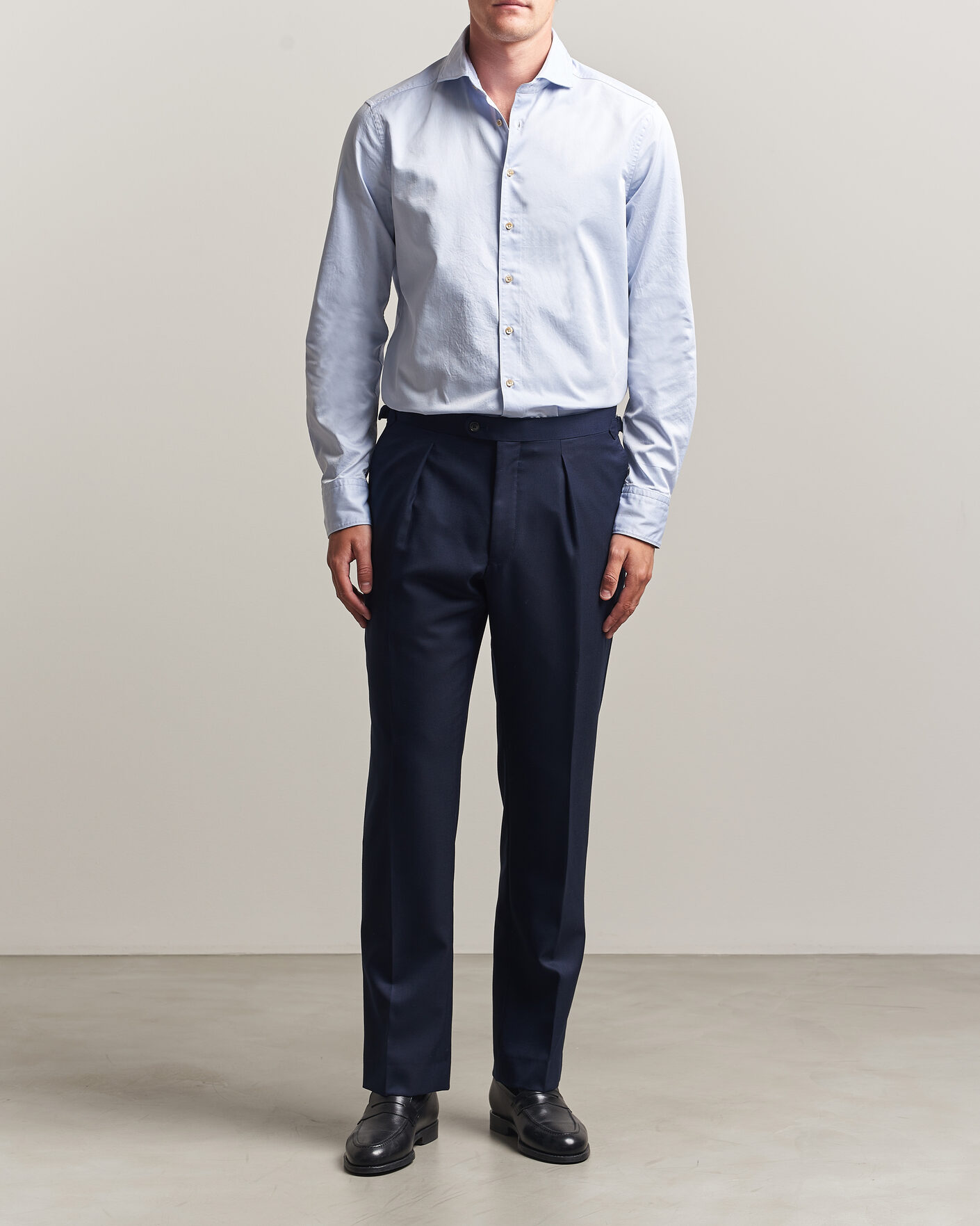 Homme | Chemises | Stenströms | Slimline Washed Cotton Twill Cut Away Shirt Blue