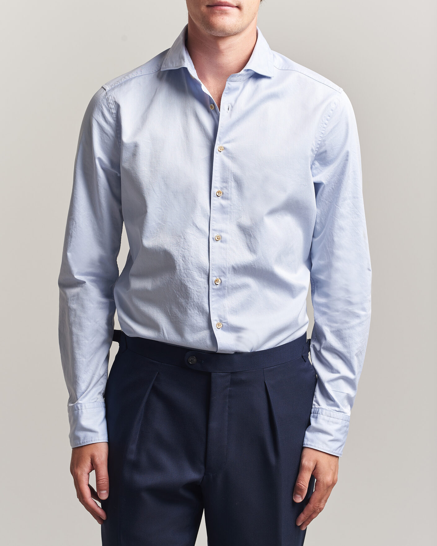 Homme | Chemises | Stenströms | Slimline Washed Cotton Twill Cut Away Shirt Blue