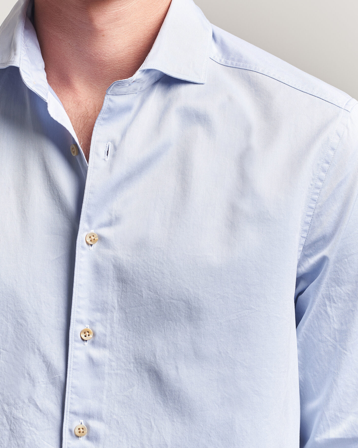 Homme | Chemises | Stenströms | Slimline Washed Cotton Twill Cut Away Shirt Blue