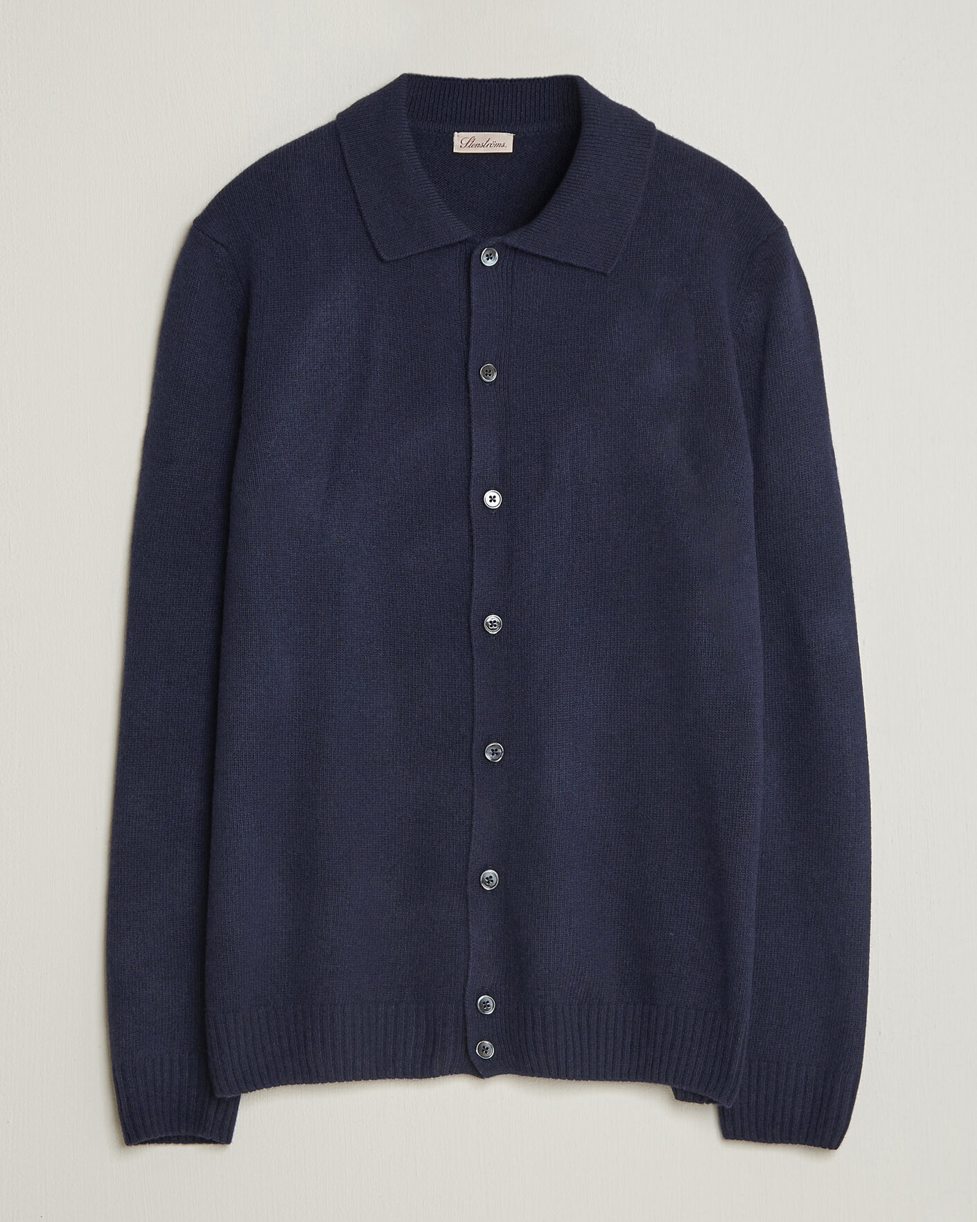 Homme | Pulls Et Tricots | Stenströms | Brushed Merino Polo Cardigan Navy