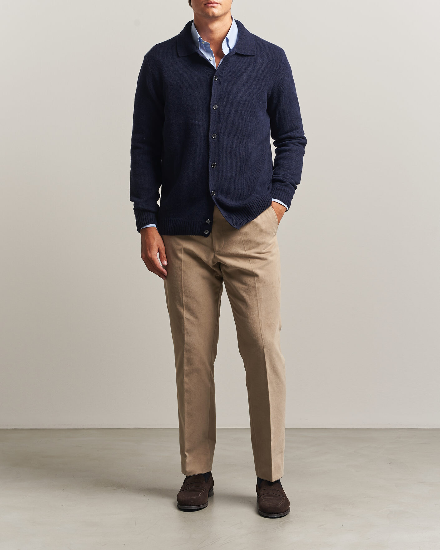 Homme | Pulls Et Tricots | Stenströms | Brushed Merino Polo Cardigan Navy