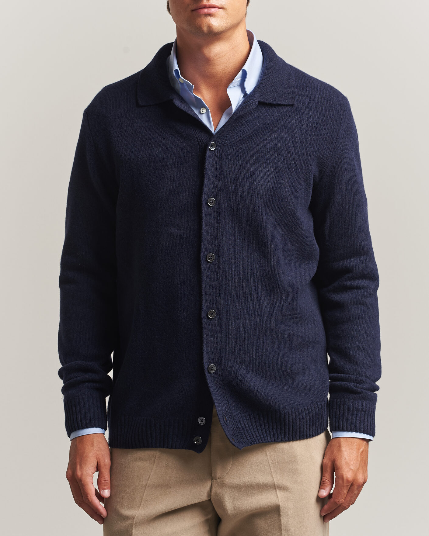 Homme | Pulls Et Tricots | Stenströms | Brushed Merino Polo Cardigan Navy