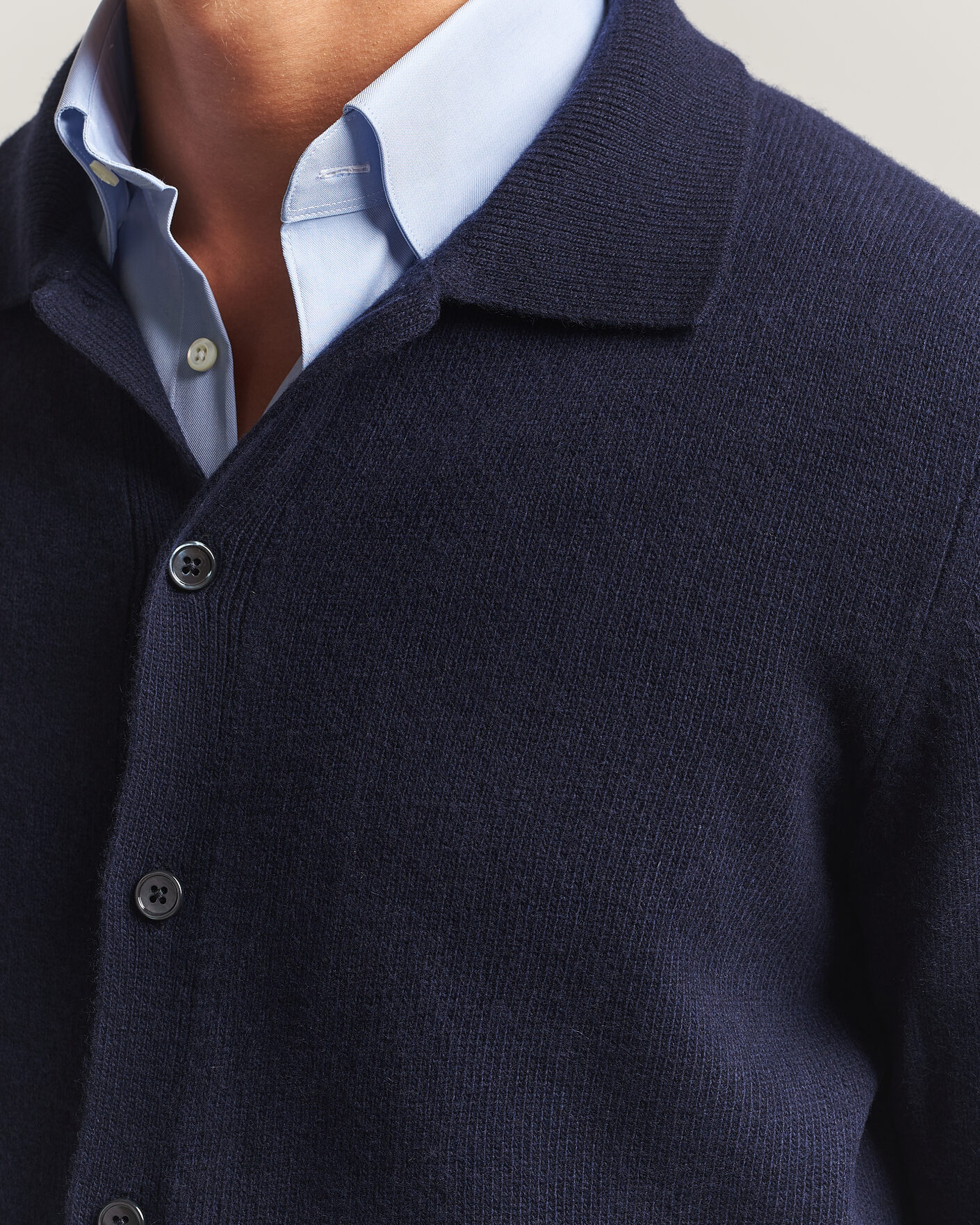 Homme | Pulls Et Tricots | Stenströms | Brushed Merino Polo Cardigan Navy