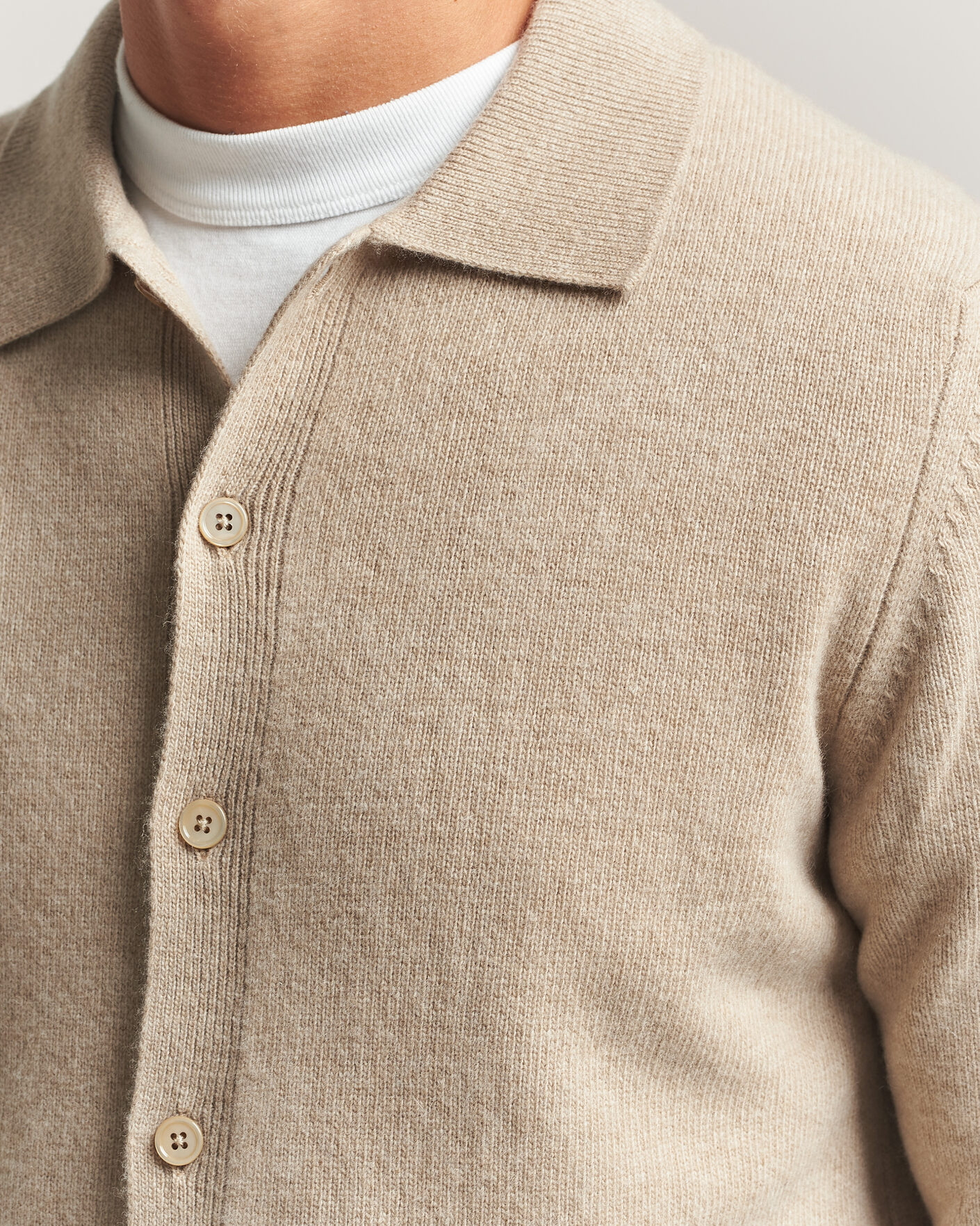 Homme | Pulls Et Tricots | Stenströms | Brushed Merino Polo Cardigan Beige