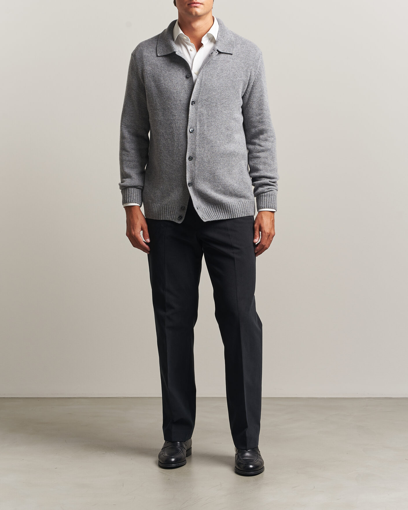 Homme | Pulls Et Tricots | Stenströms | Brushed Merino Polo Cardigan Grey