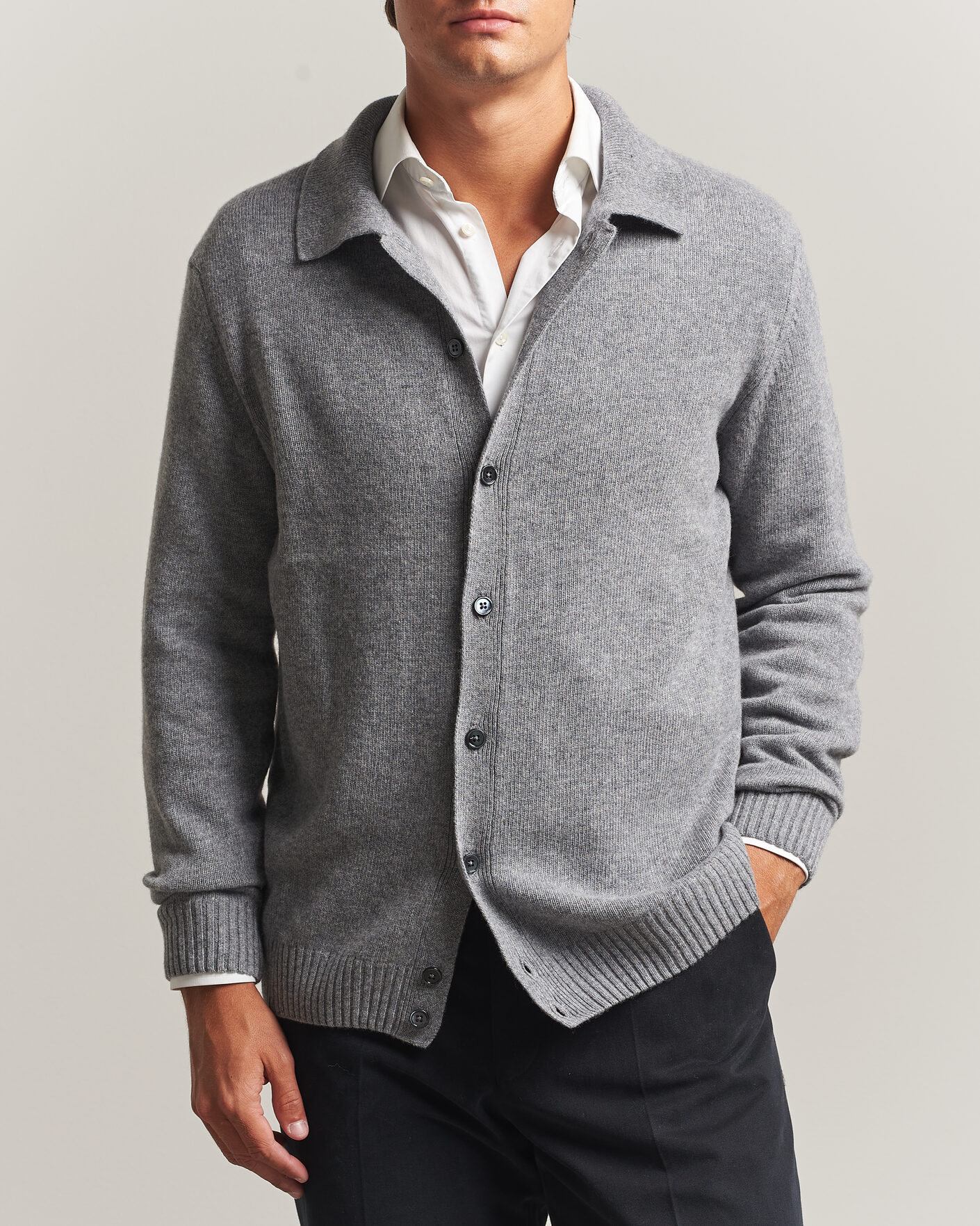 Homme | Pulls Et Tricots | Stenströms | Brushed Merino Polo Cardigan Grey
