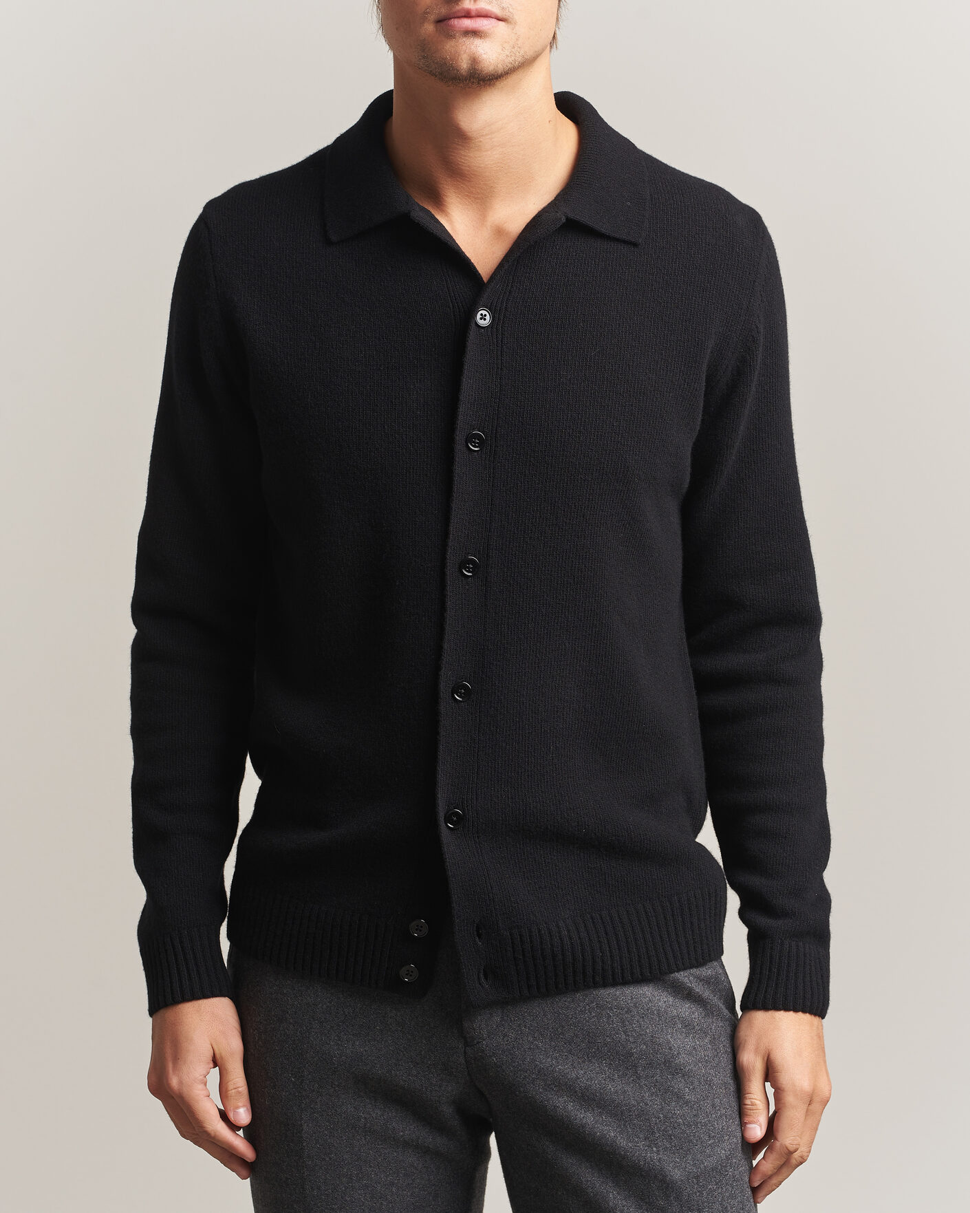 Homme | Pulls Et Tricots | Stenströms | Brushed Merino Polo Cardigan Black
