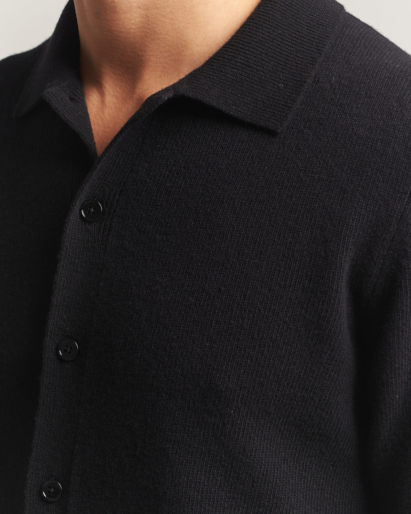 Homme | Pulls Et Tricots | Stenströms | Brushed Merino Polo Cardigan Black