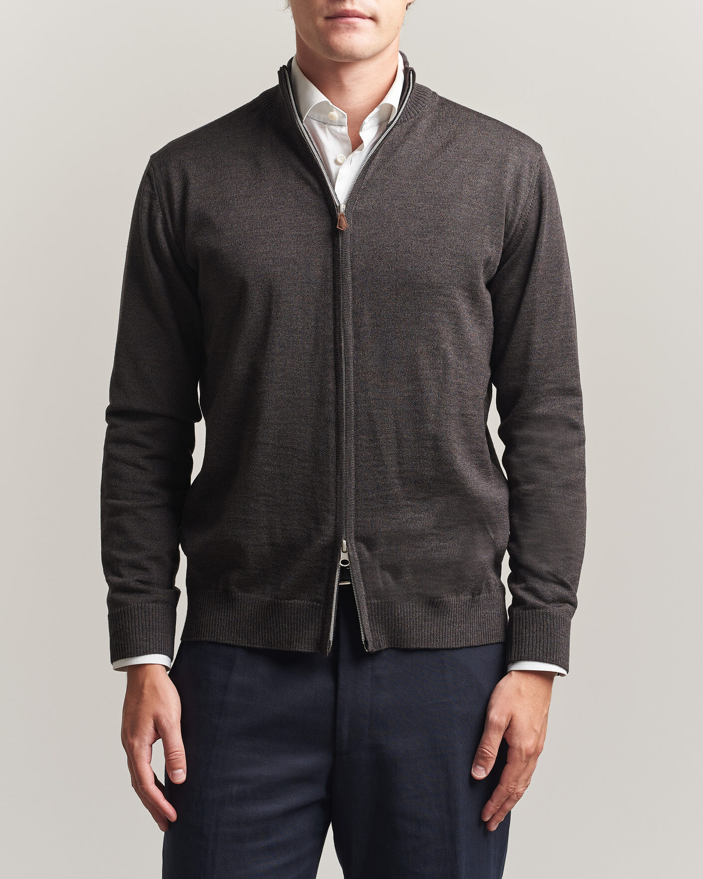 Homme | Pulls Et Tricots | Stenströms | Merino Full Zip Dark Brown