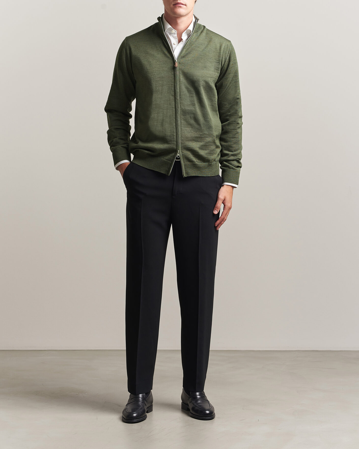 Homme | Pulls Et Tricots | Stenströms | Merino Full Zip Green
