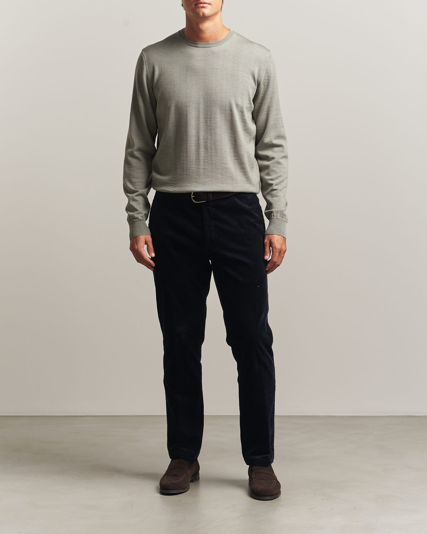 Homme | Pulls Et Tricots | Stenströms | Merino Patch Crew Neck Green/Grey