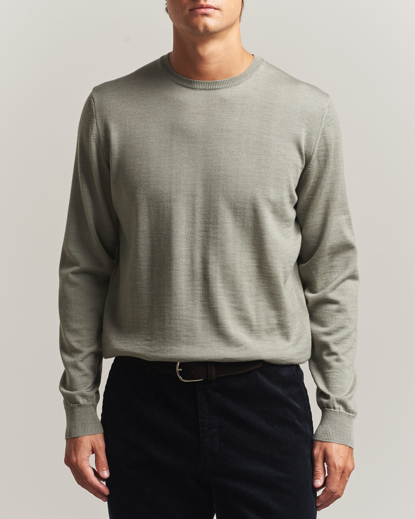Homme | Pulls Et Tricots | Stenströms | Merino Patch Crew Neck Green/Grey