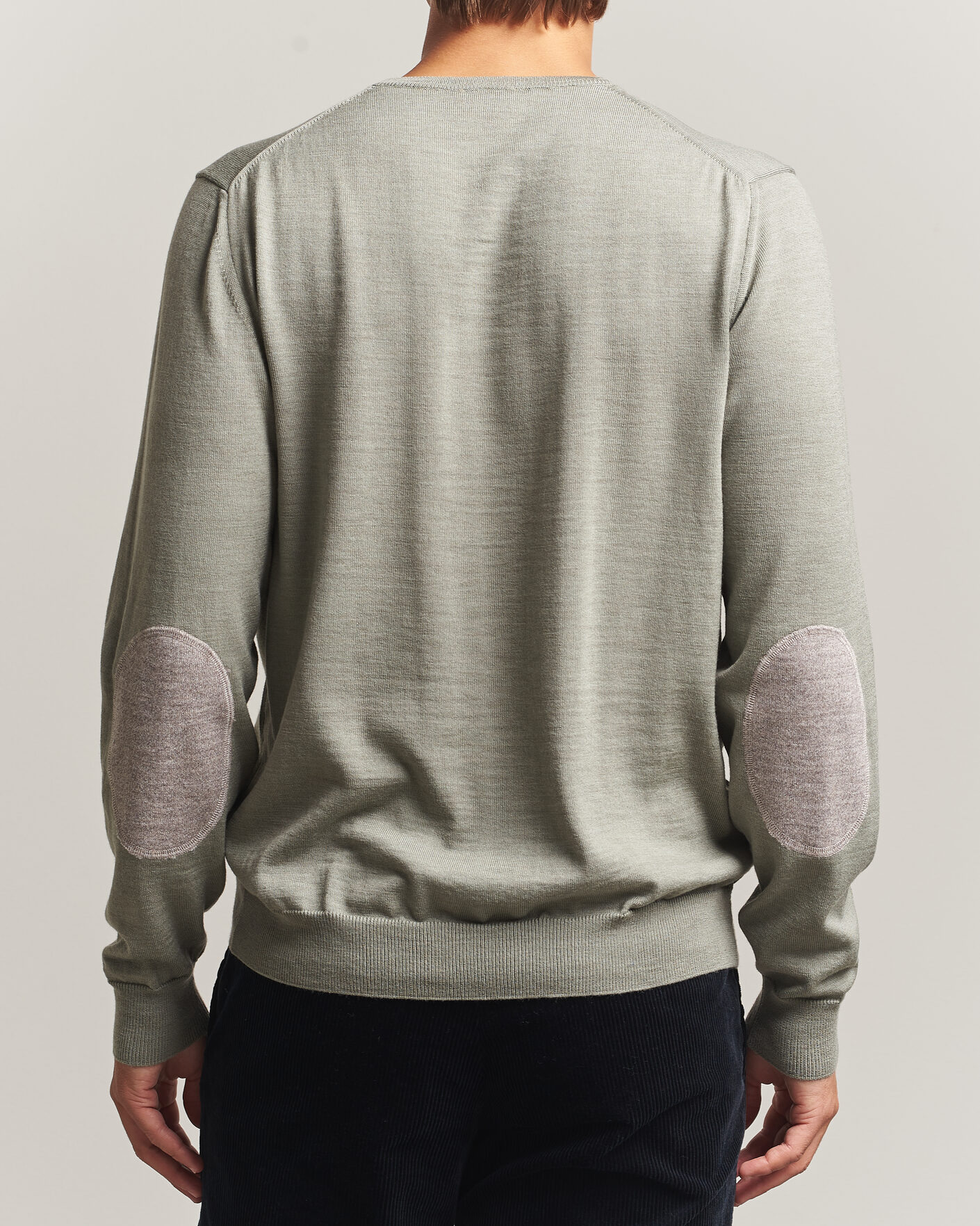 Homme | Pulls Et Tricots | Stenströms | Merino Patch Crew Neck Green/Grey
