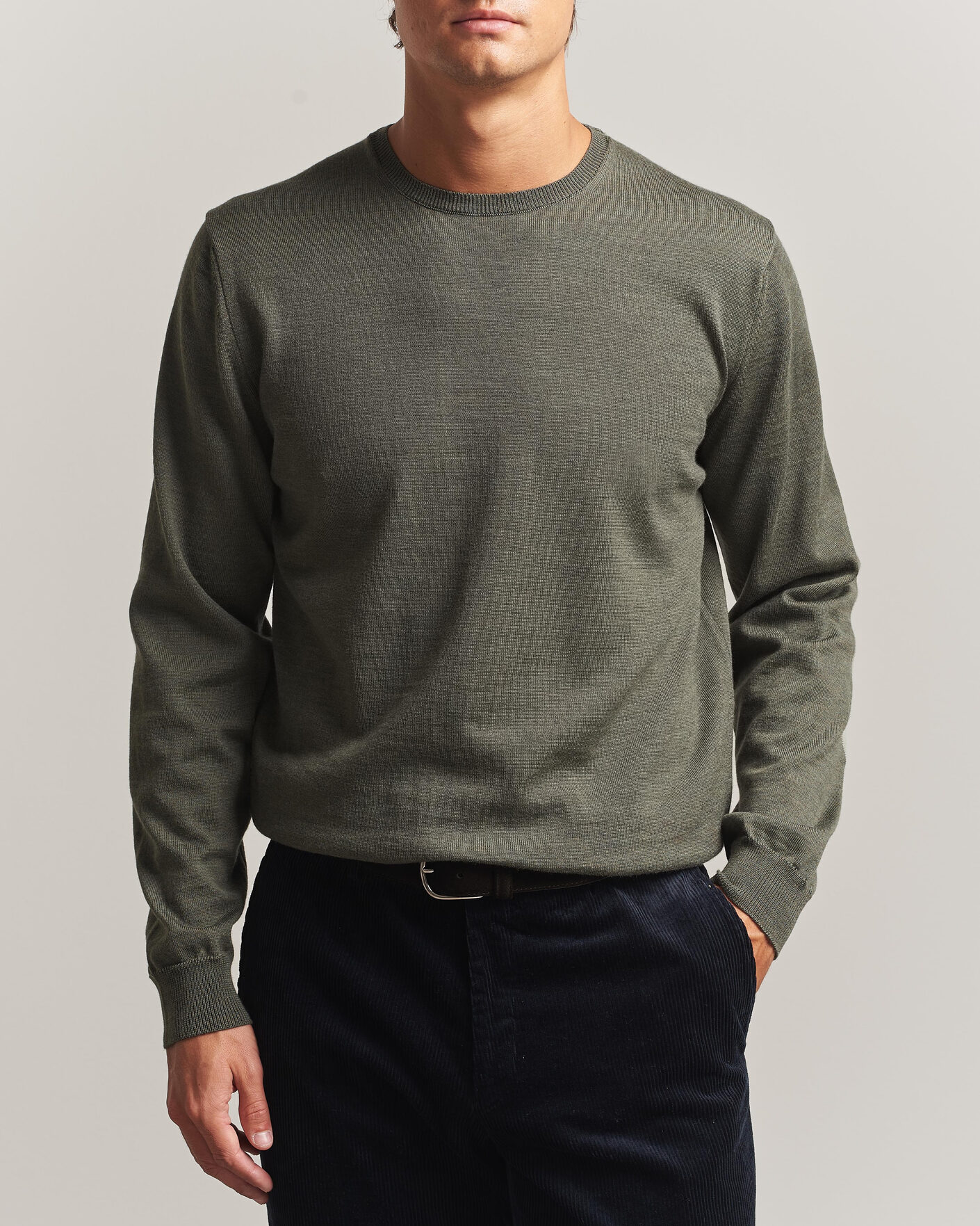 Homme | Pulls Et Tricots | Stenströms | Merino Patch Crew Neck Dark Green