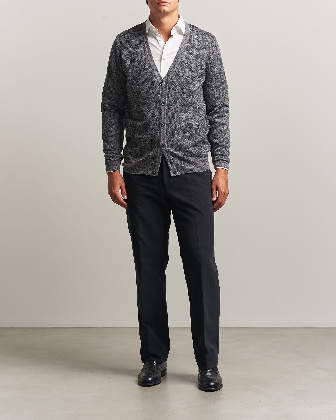 Homme | Pulls Et Tricots | Stenströms | Merino Jaquard Cardigan Dark Grey