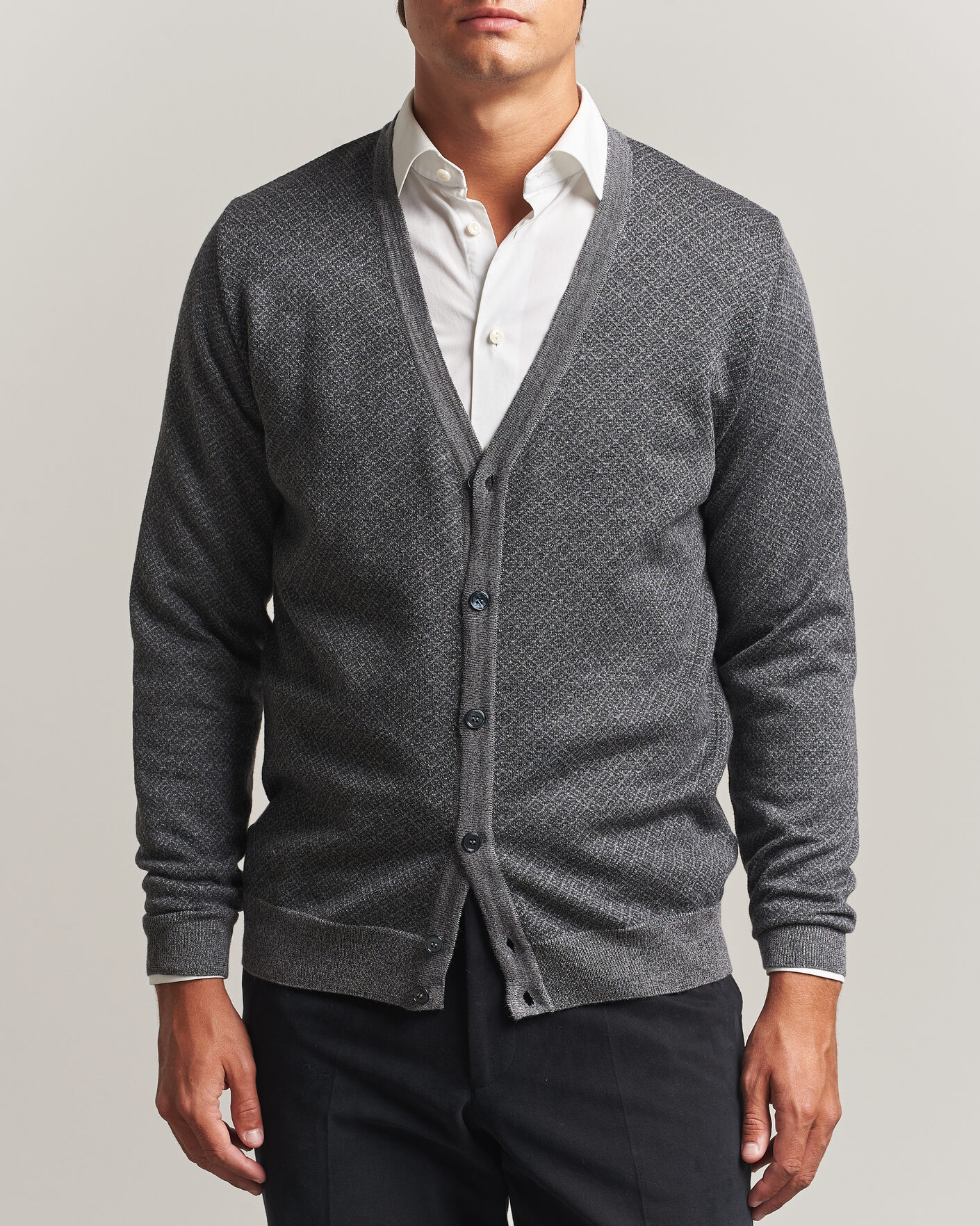 Homme | Pulls Et Tricots | Stenströms | Merino Jaquard Cardigan Dark Grey