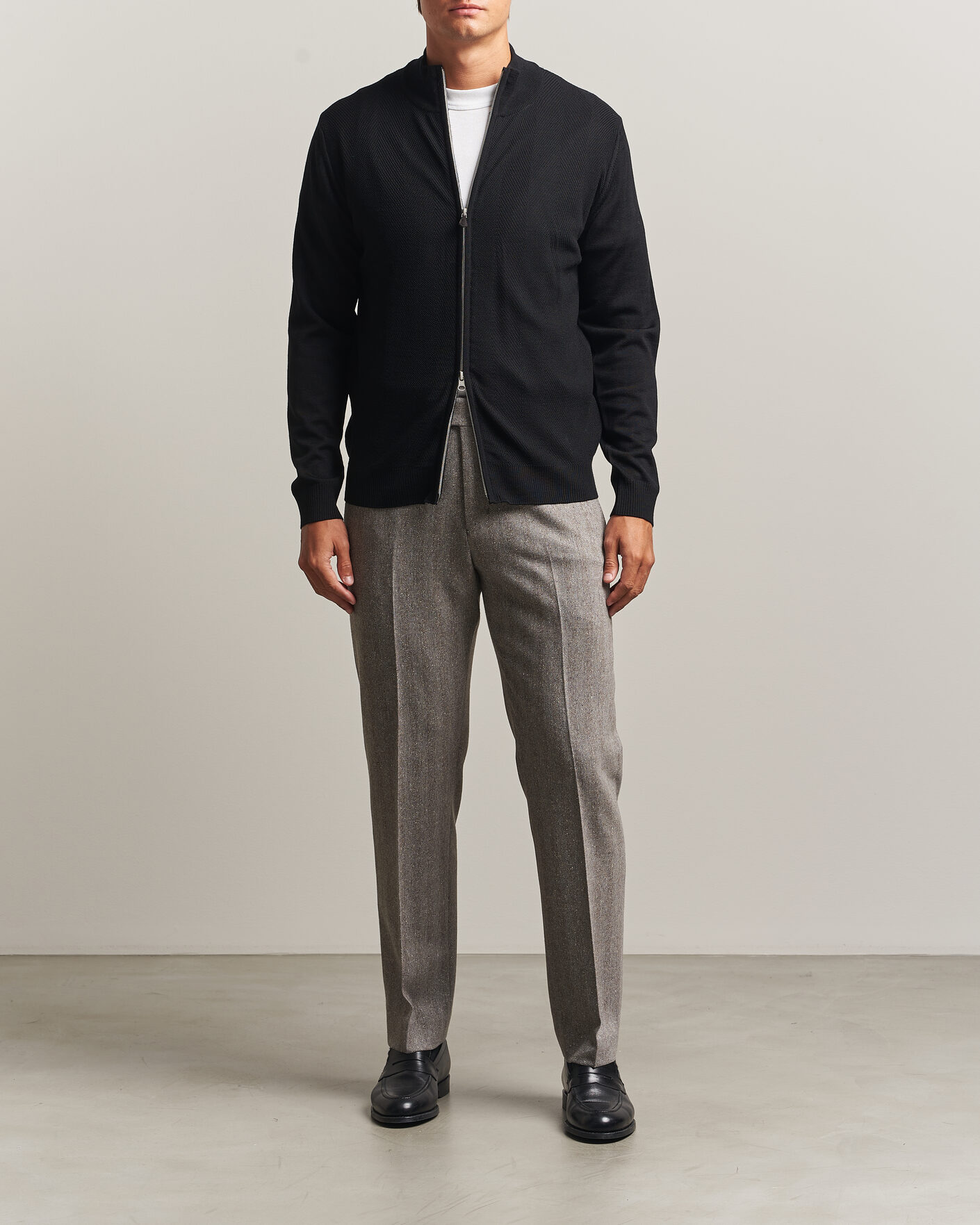 Homme | Pulls Et Tricots | Stenströms | Merino Herringbone Full Zip Black