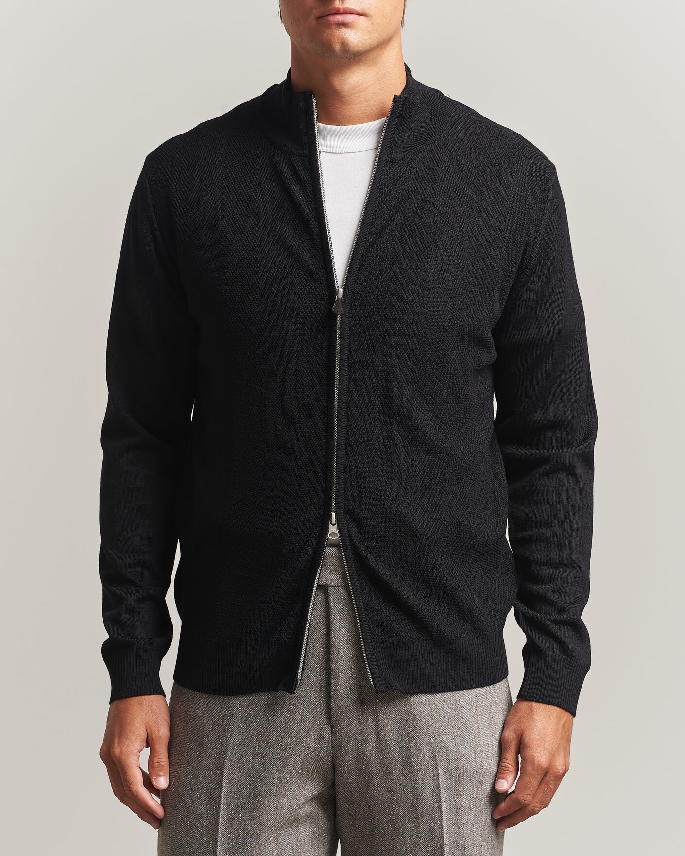 Homme | Pulls Et Tricots | Stenströms | Merino Herringbone Full Zip Black