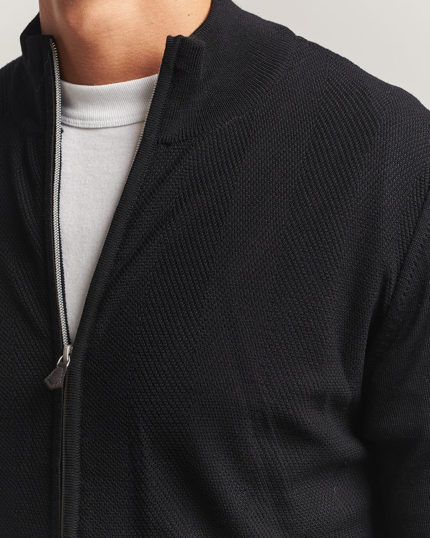 Homme | Pulls Et Tricots | Stenströms | Merino Herringbone Full Zip Black