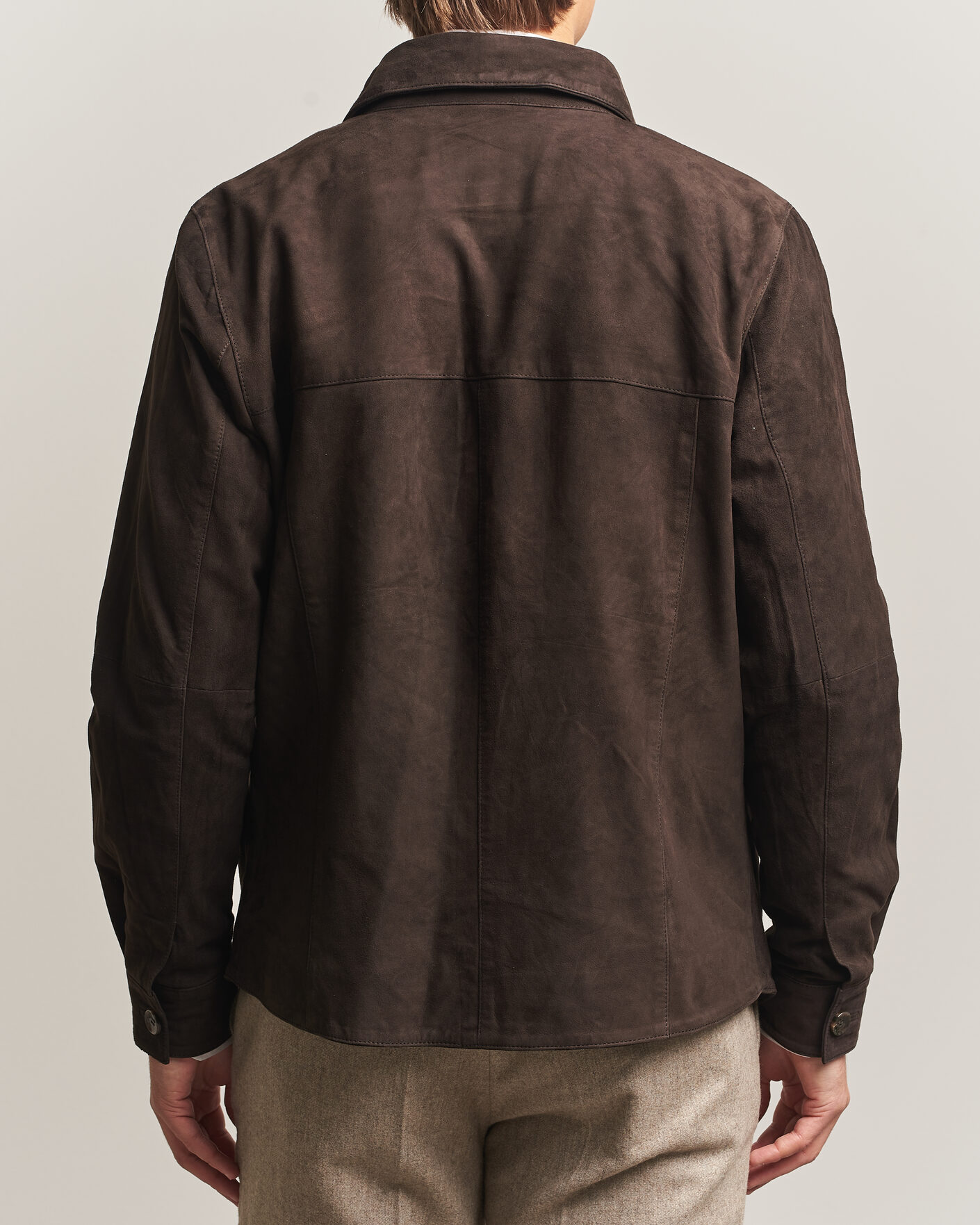 Homme | Chemises | Stenströms | Goat Suede Overshirt Dark Brown