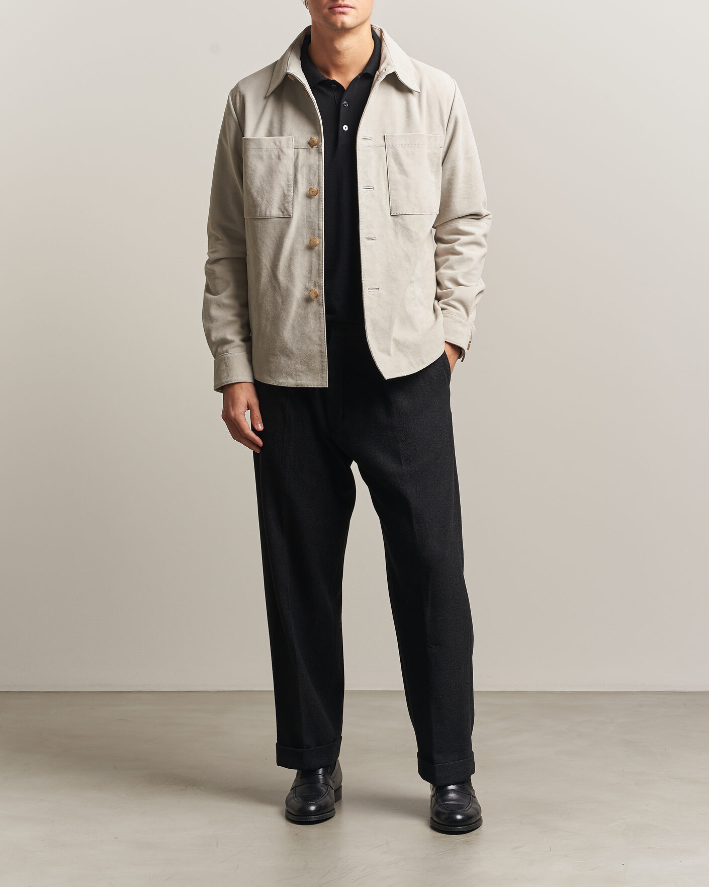 Homme | Chemises | Stenströms | Goat Suede Overshirt Light Grey