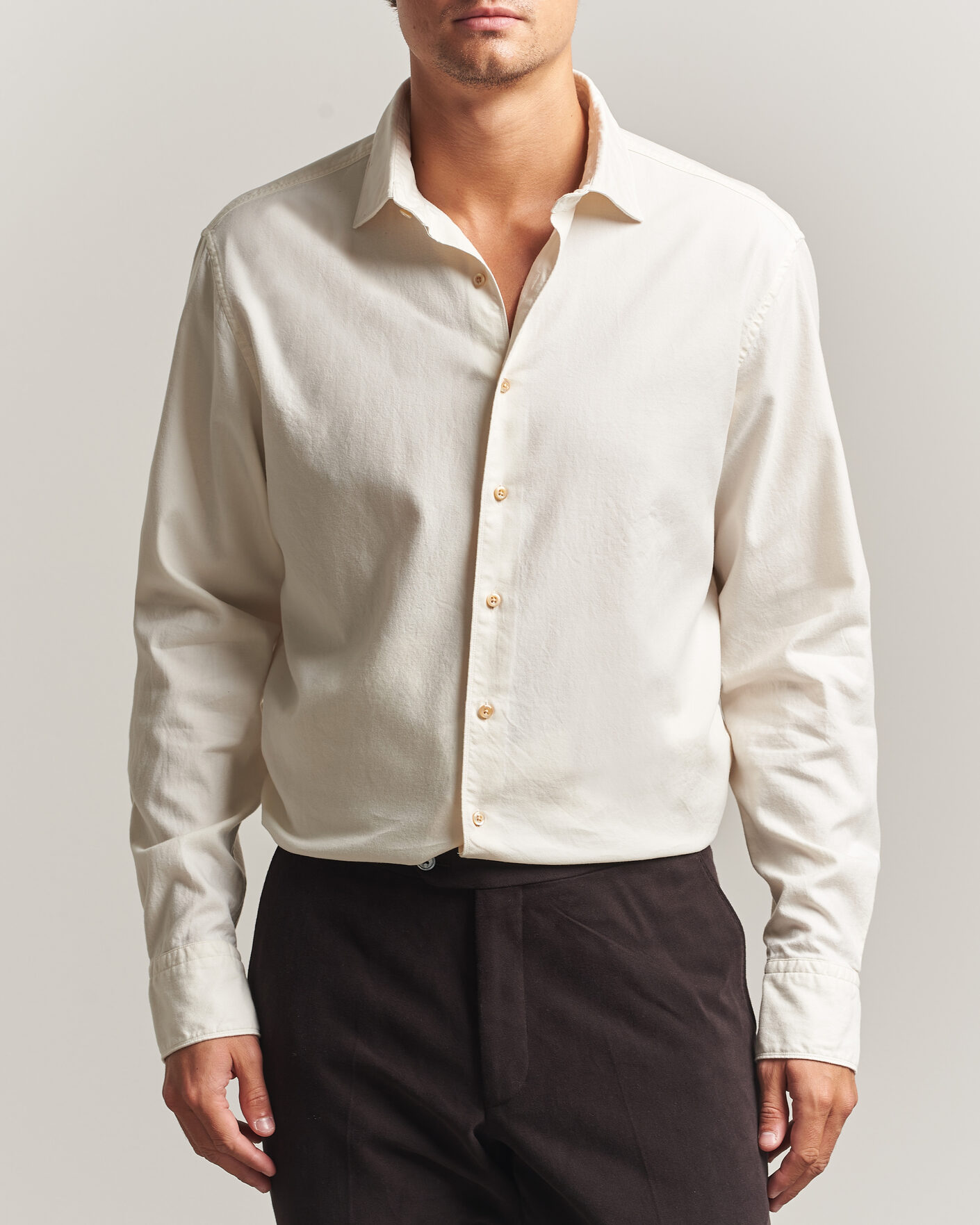Homme | Chemises | Stenströms | Regular Fit Cut Away Flannel Shirt Off White