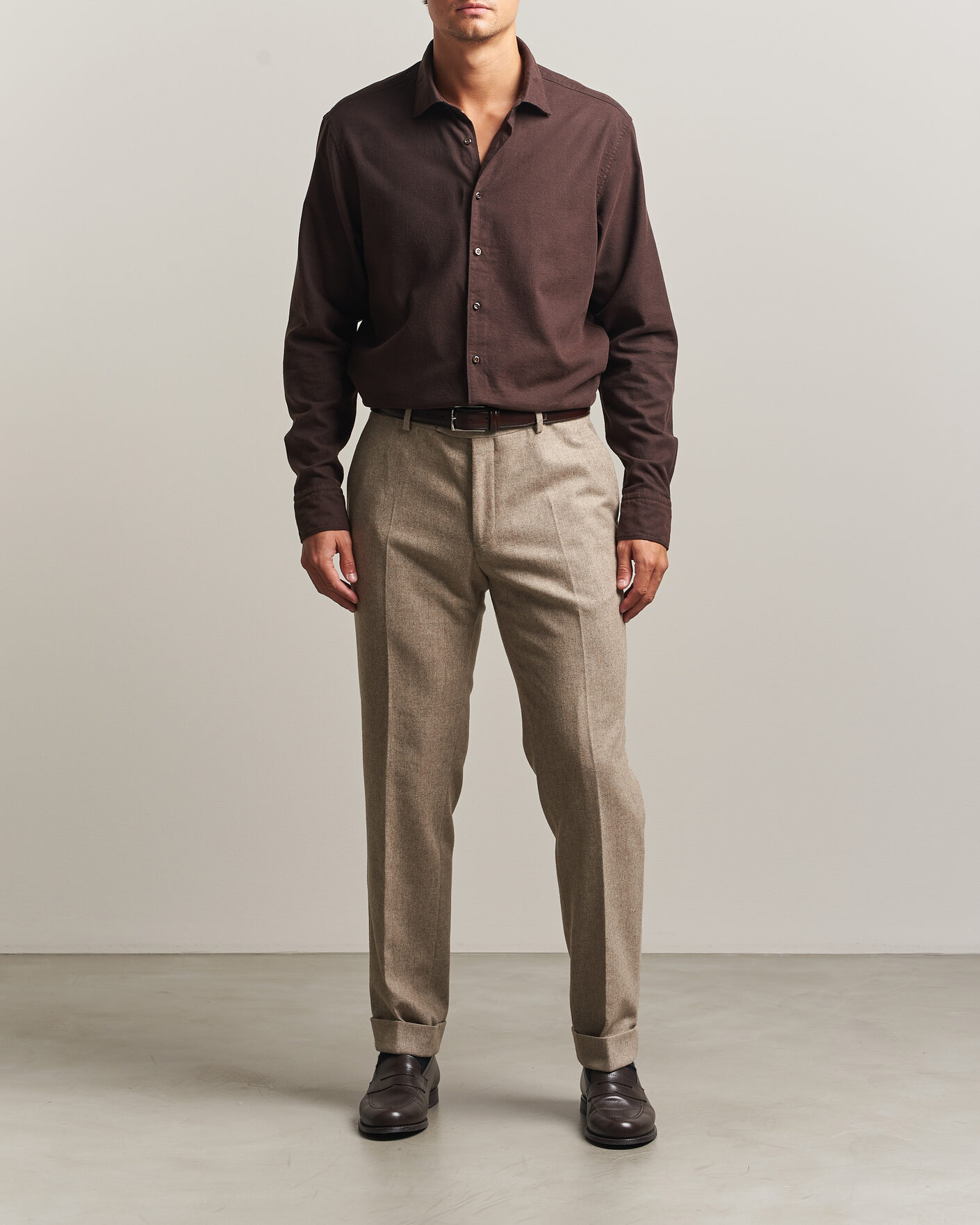 Homme | Chemises | Stenströms | Regular Fit Cut Away Flannel Shirt Brown
