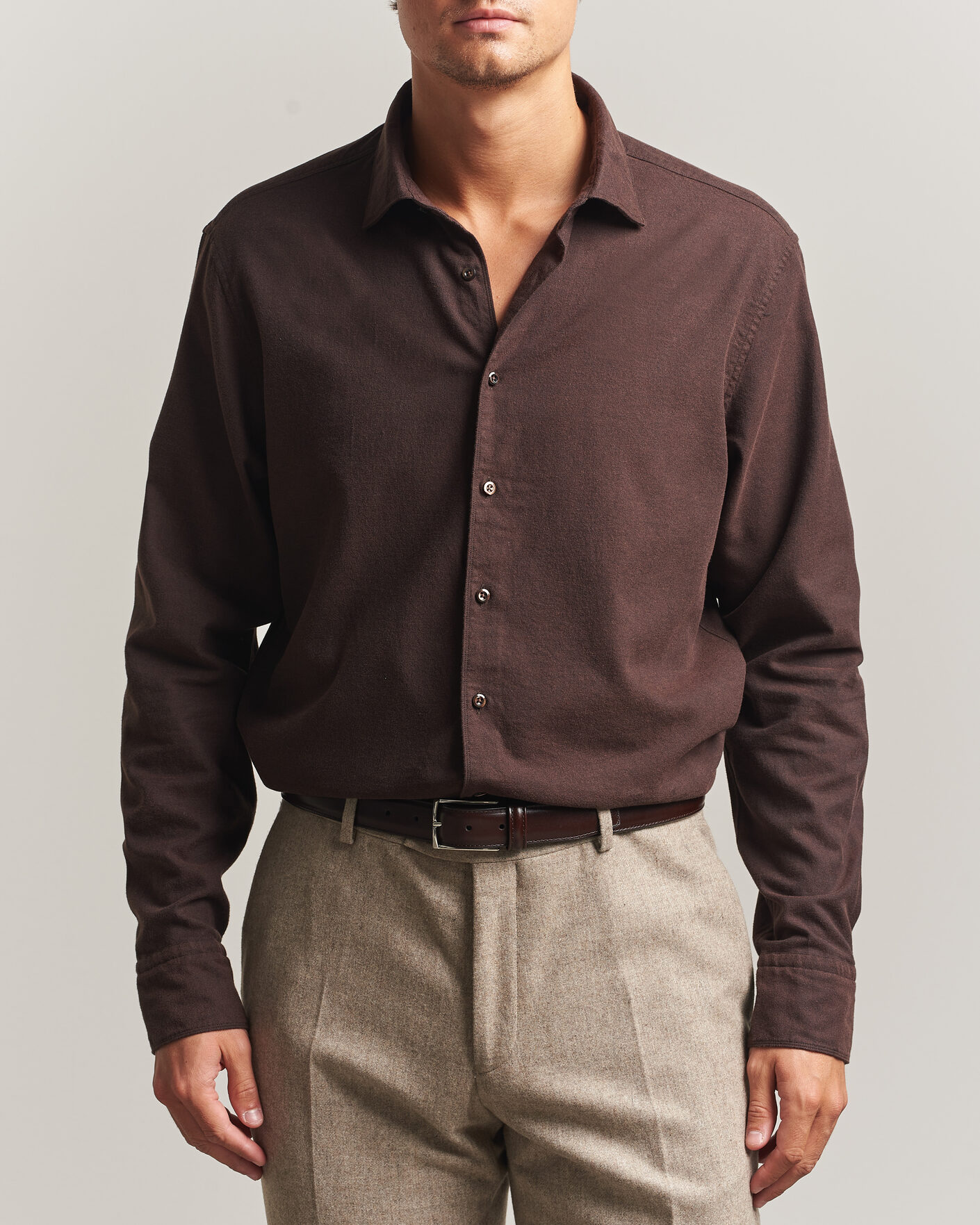 Homme | Chemises | Stenströms | Regular Fit Cut Away Flannel Shirt Brown