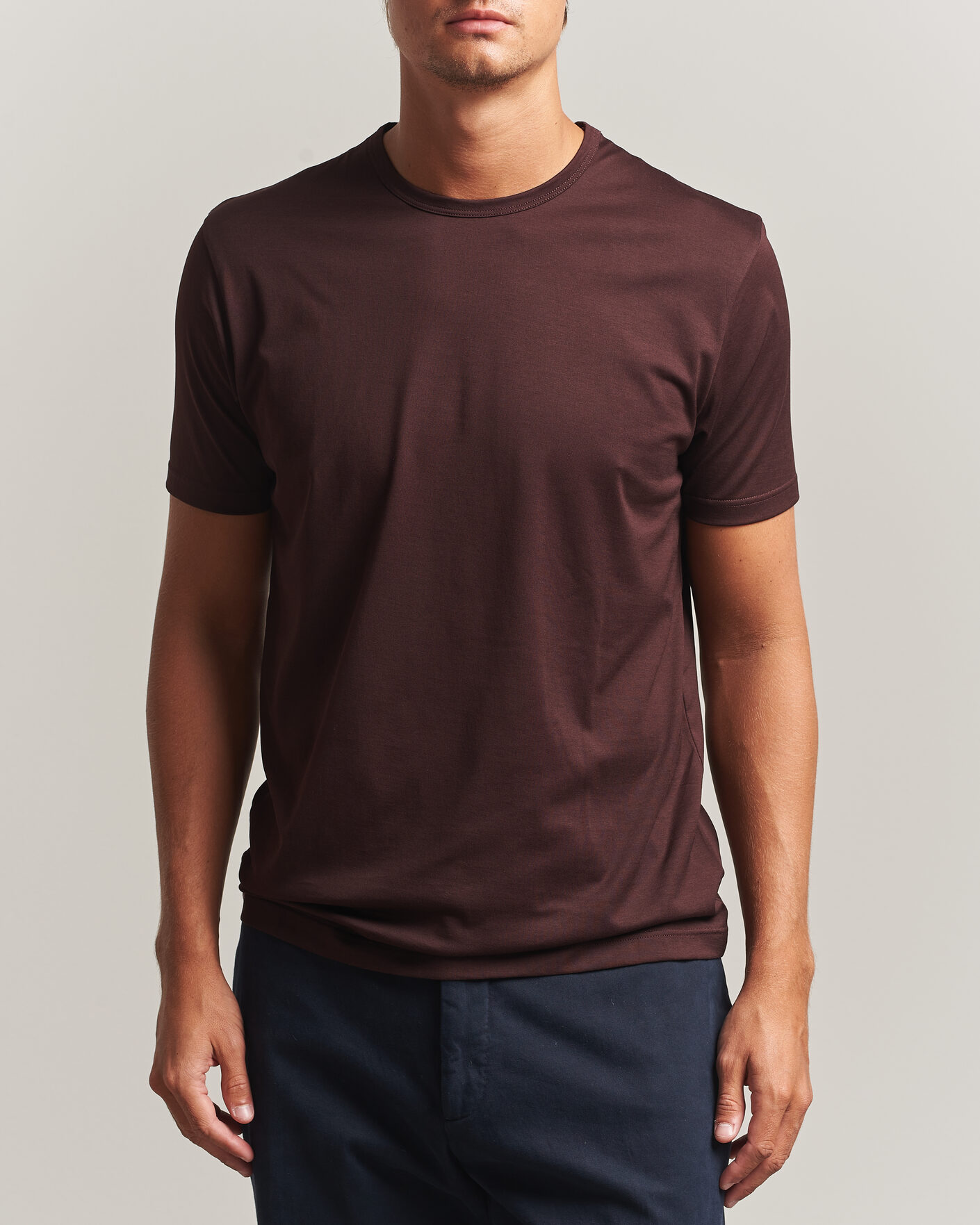 Homme | T-shirts | Sunspel | Crew Neck Q82 Cotton T-Shirt Dark Brown