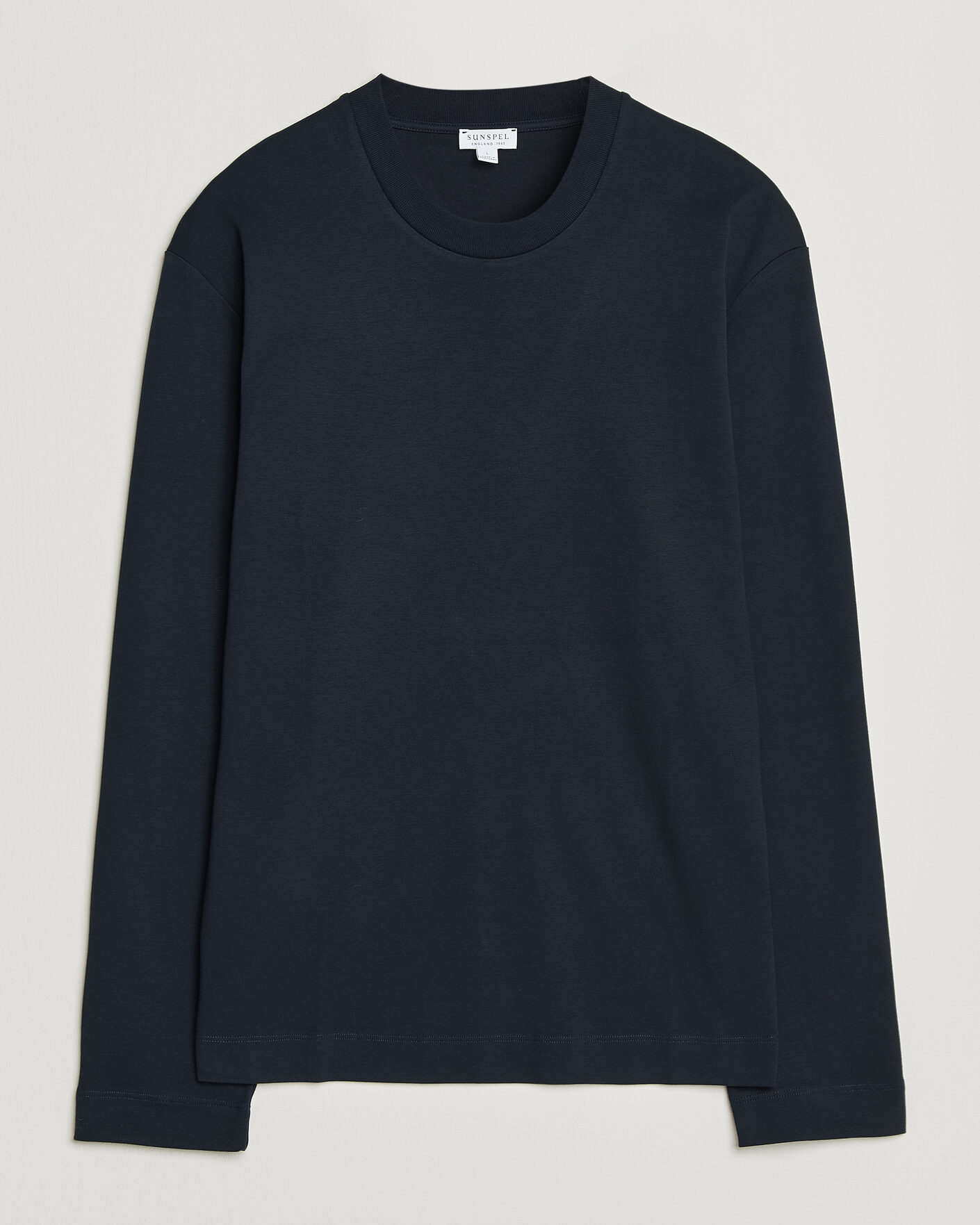 Homme | T-shirts | Sunspel | Heavy Weight Supima Cotton Long Sleeve T-Shirt Navy