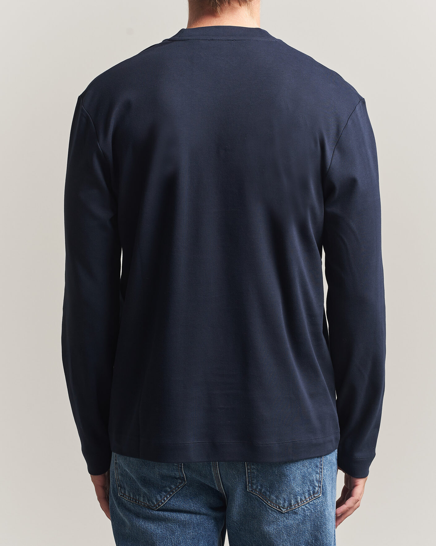 Homme | T-shirts | Sunspel | Heavy Weight Supima Cotton Long Sleeve T-Shirt Navy