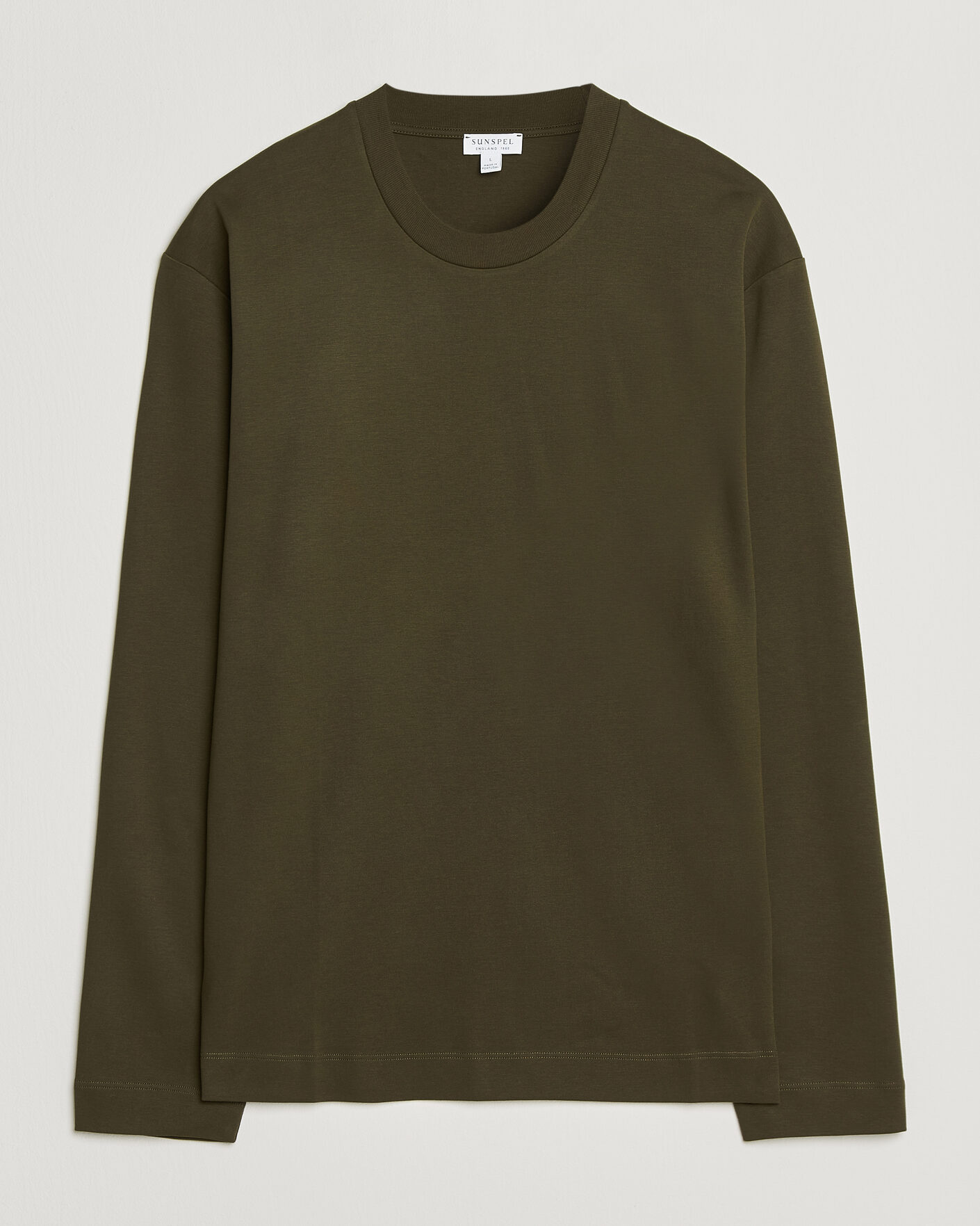 Homme | T-shirts | Sunspel | Heavy Weight Supima Cotton Long Sleeve T-Shirt Green