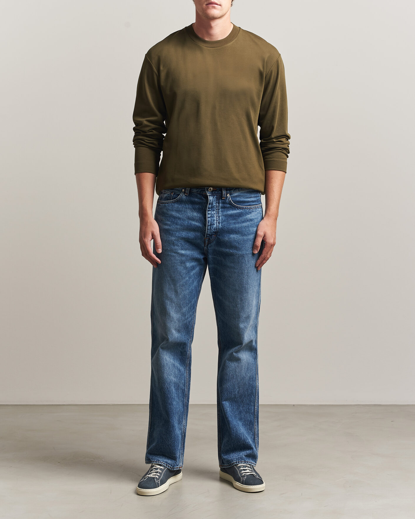 Homme | T-shirts | Sunspel | Heavy Weight Supima Cotton Long Sleeve T-Shirt Green