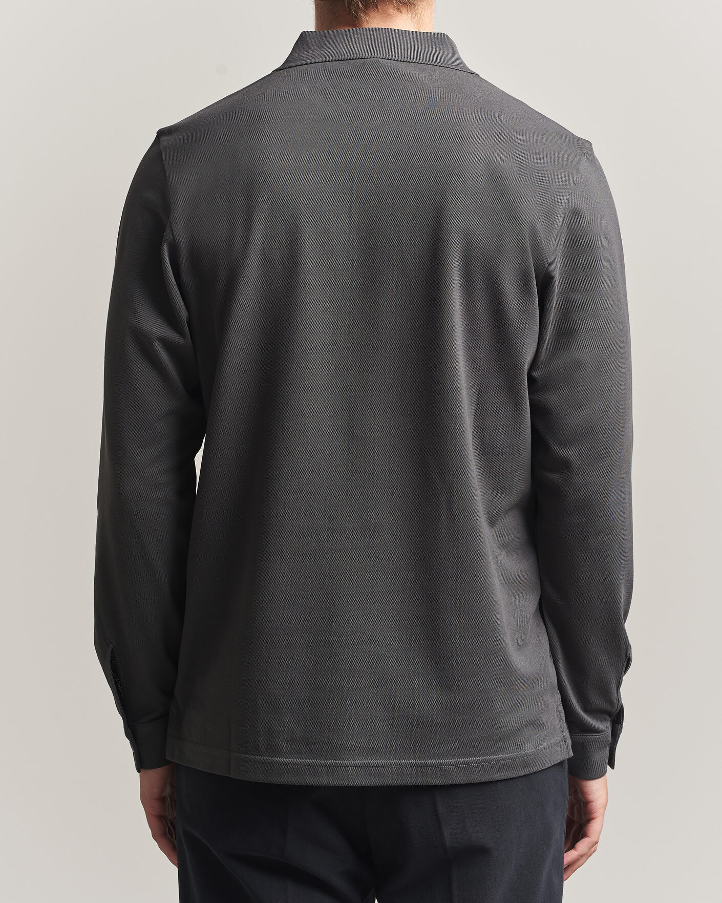Homme | Polos | Sunspel | Supima Cotton Long Sleeve Pique Polo Anthracite