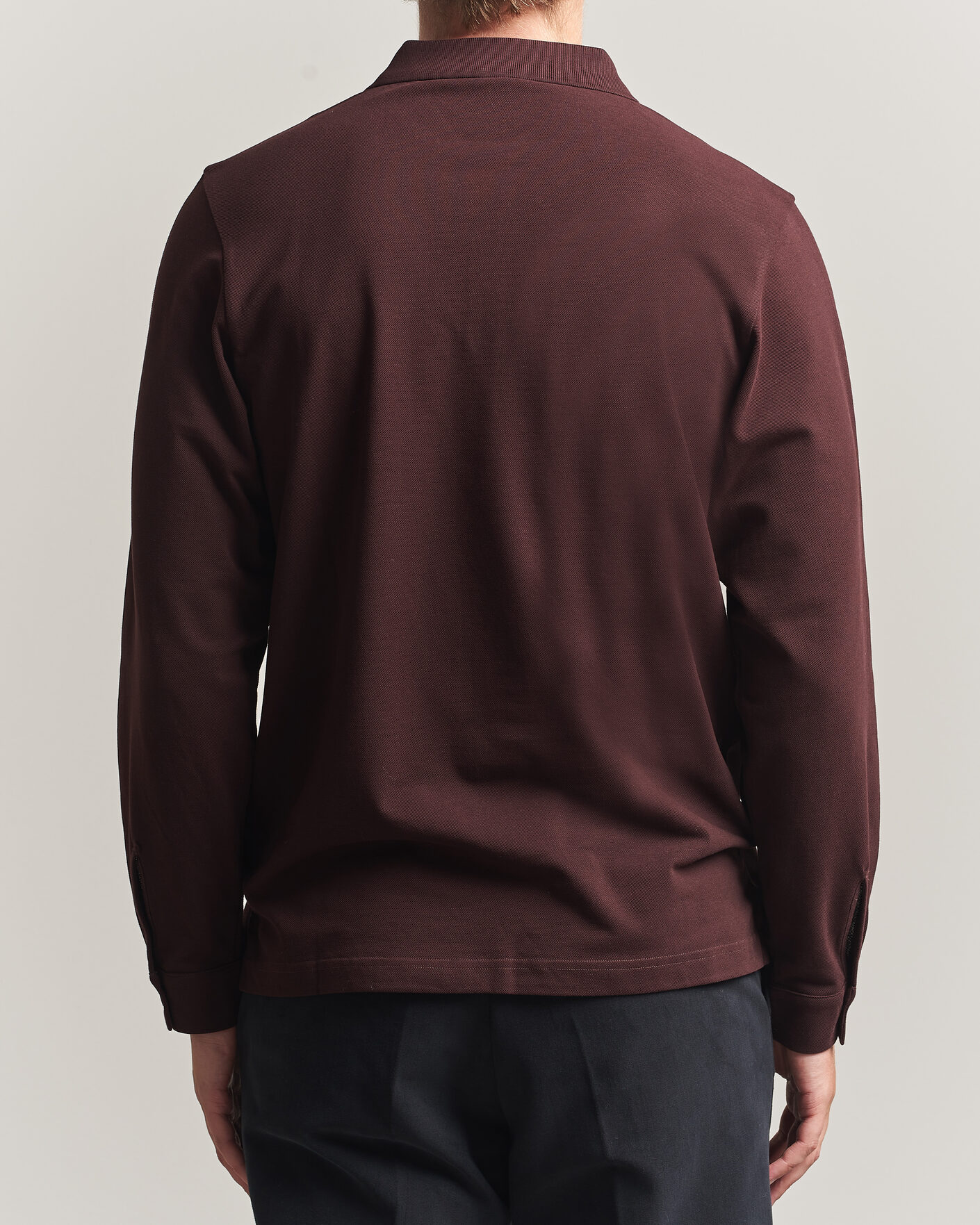 Homme | Polos | Sunspel | Supima Cotton Long Sleeve Pique Polo Dark Brown