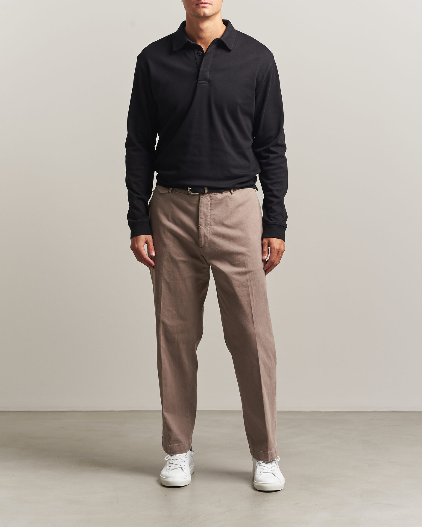 Homme | Polos | Sunspel | Heavy Weight Supima Cotton Long Sleeve Polo Black