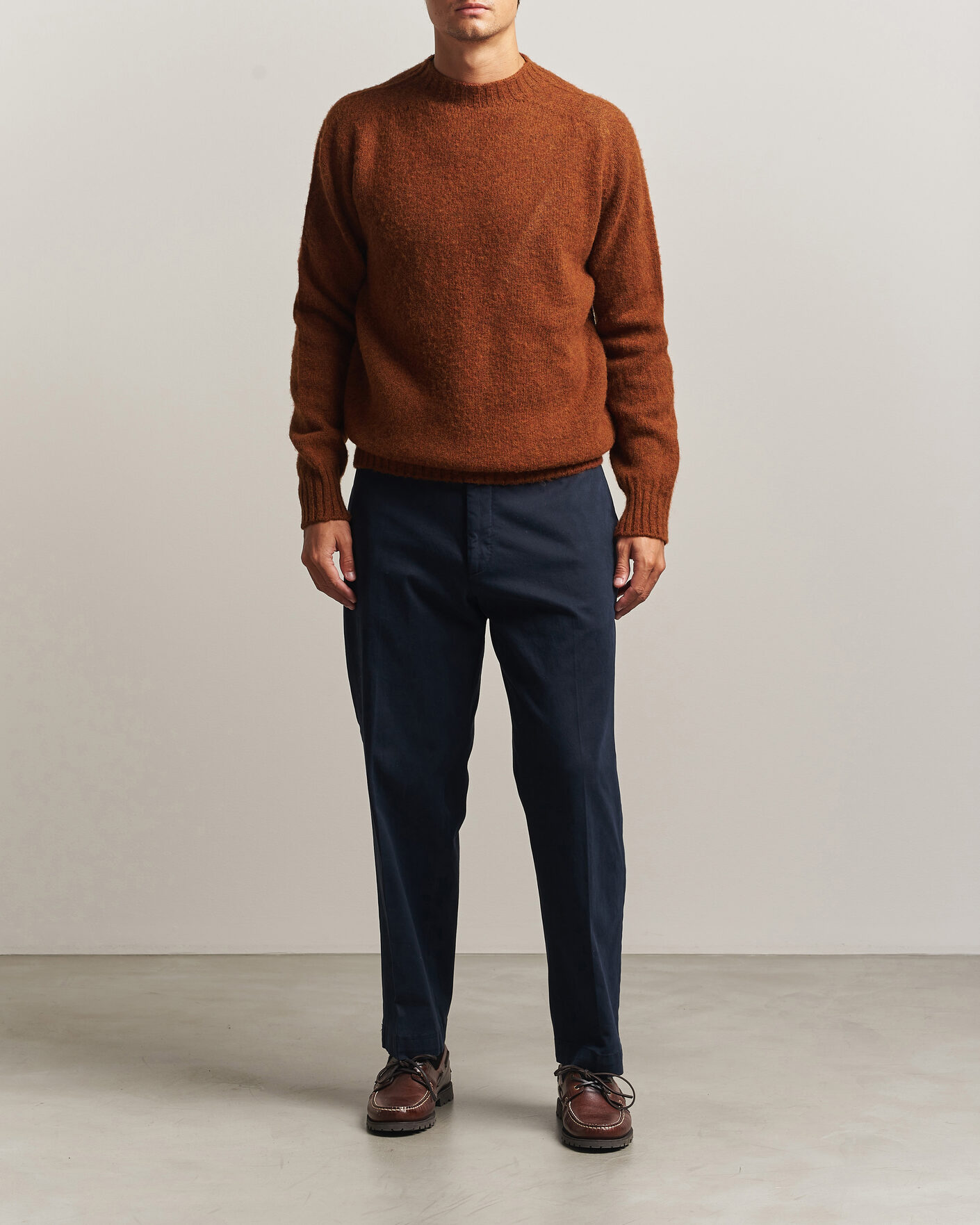 Homme | Pulls Et Tricots | Sunspel | Brushed Shetland Crew Neck Dark Tabacco