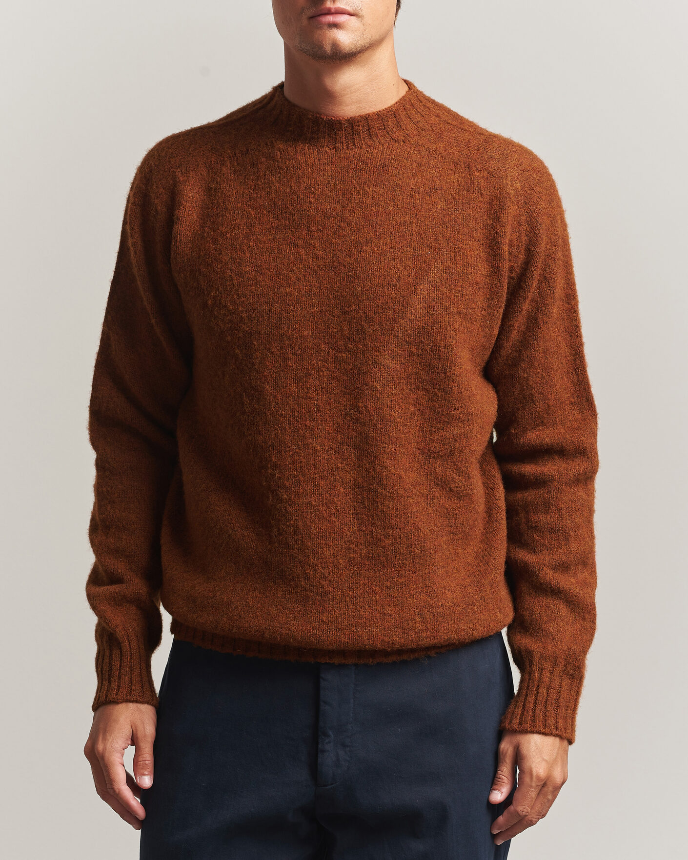 Homme | Pulls Et Tricots | Sunspel | Brushed Shetland Crew Neck Dark Tabacco