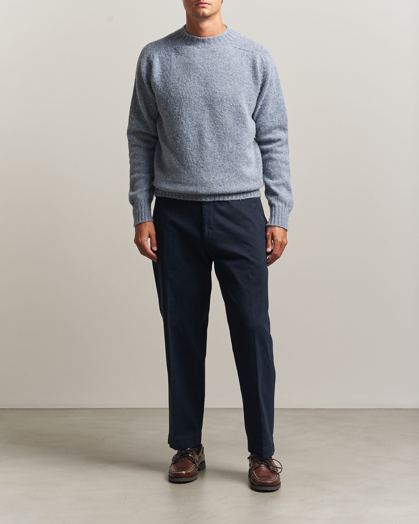 Homme | Pulls Et Tricots | Sunspel | Brushed Shetland Crew Neck Powder Blue