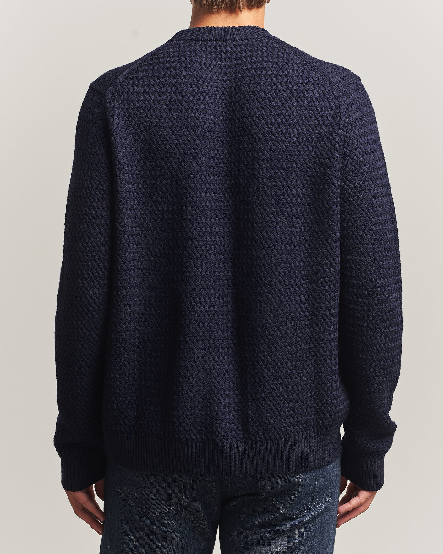Homme | Pulls Et Tricots | Sunspel | Merino Basketweave Stitch Jumper Navy