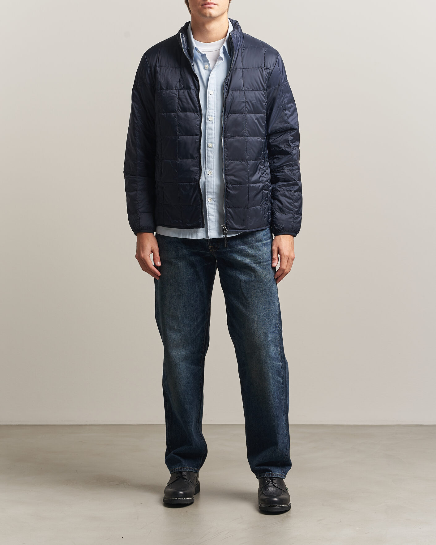 Homme | Manteaux Et Vestes | TAION | High Neck Full Zip Lightweight Down Jacket Dark Navy