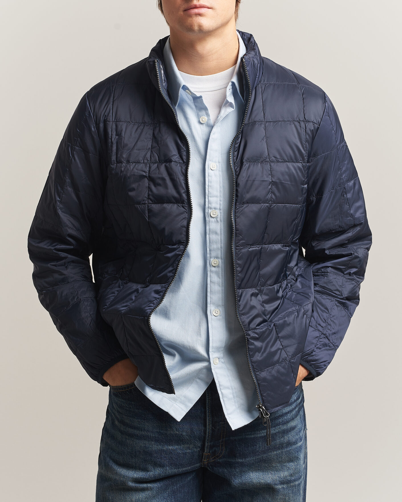 Homme | Manteaux Et Vestes | TAION | High Neck Full Zip Lightweight Down Jacket Dark Navy
