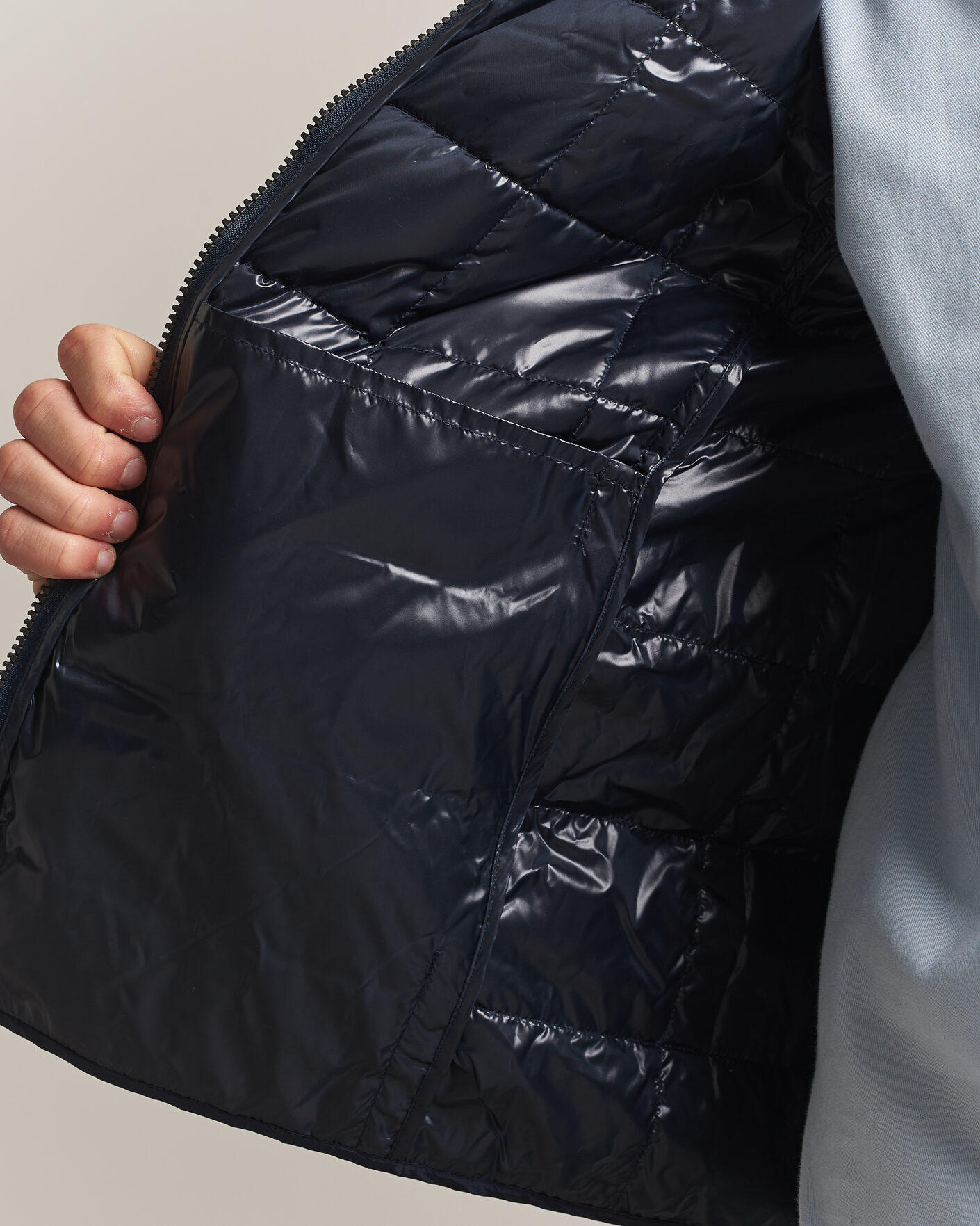 Homme | Manteaux Et Vestes | TAION | High Neck Full Zip Lightweight Down Jacket Dark Navy