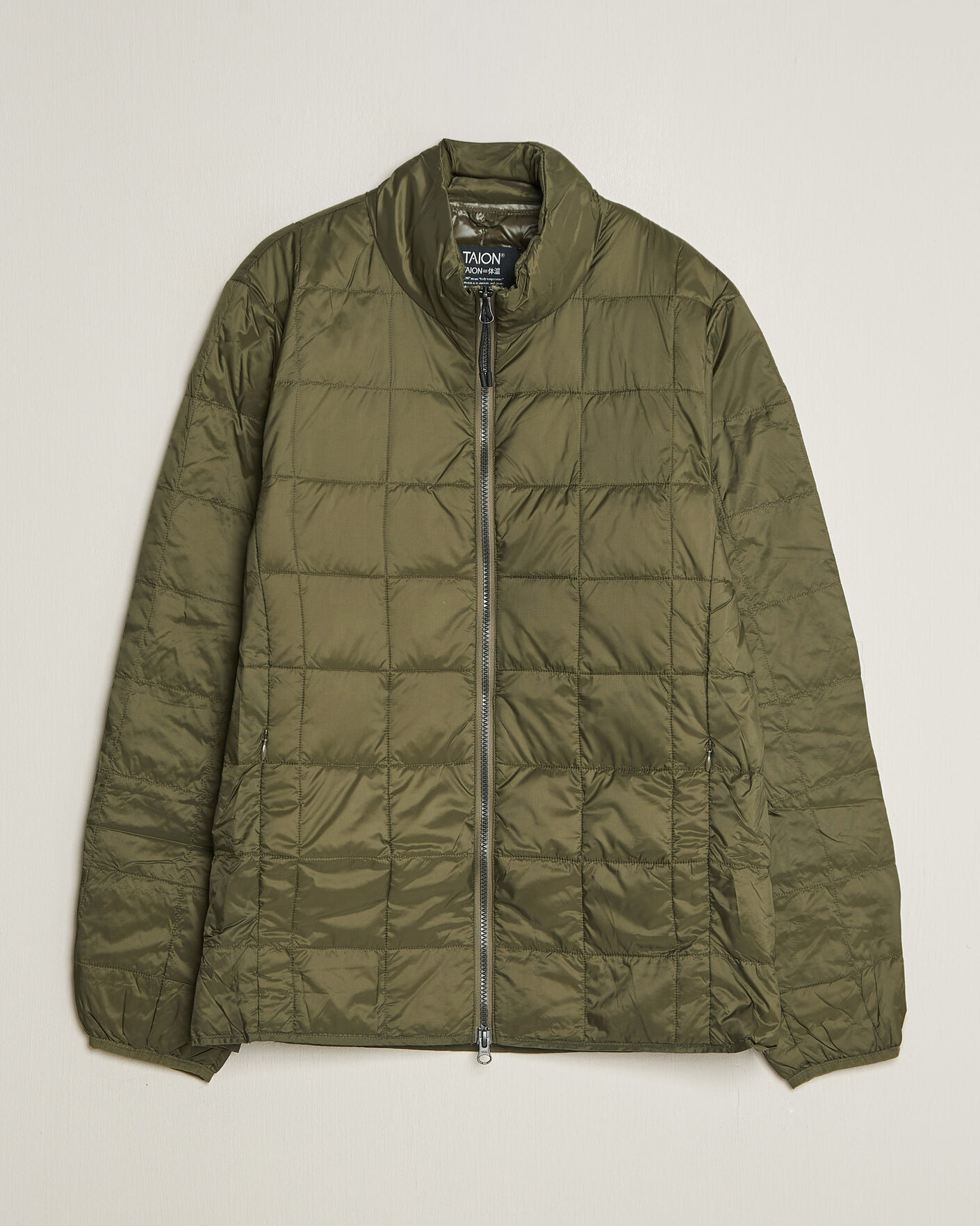 Homme | Manteaux Et Vestes | TAION | High Neck Full Zip Lightweight Down Jacket Dark Olive