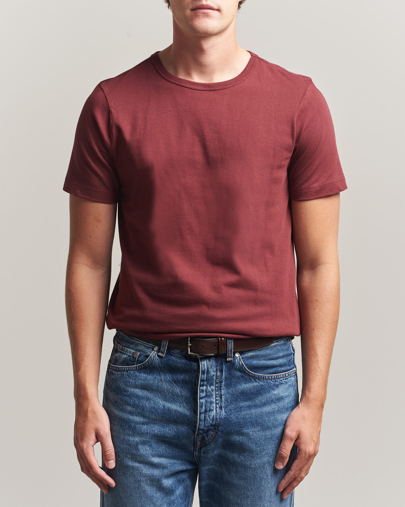 Homme | T-shirts | Merz b. Schwanen | 1950s Classic Loopwheeled T-shirt Burgundy