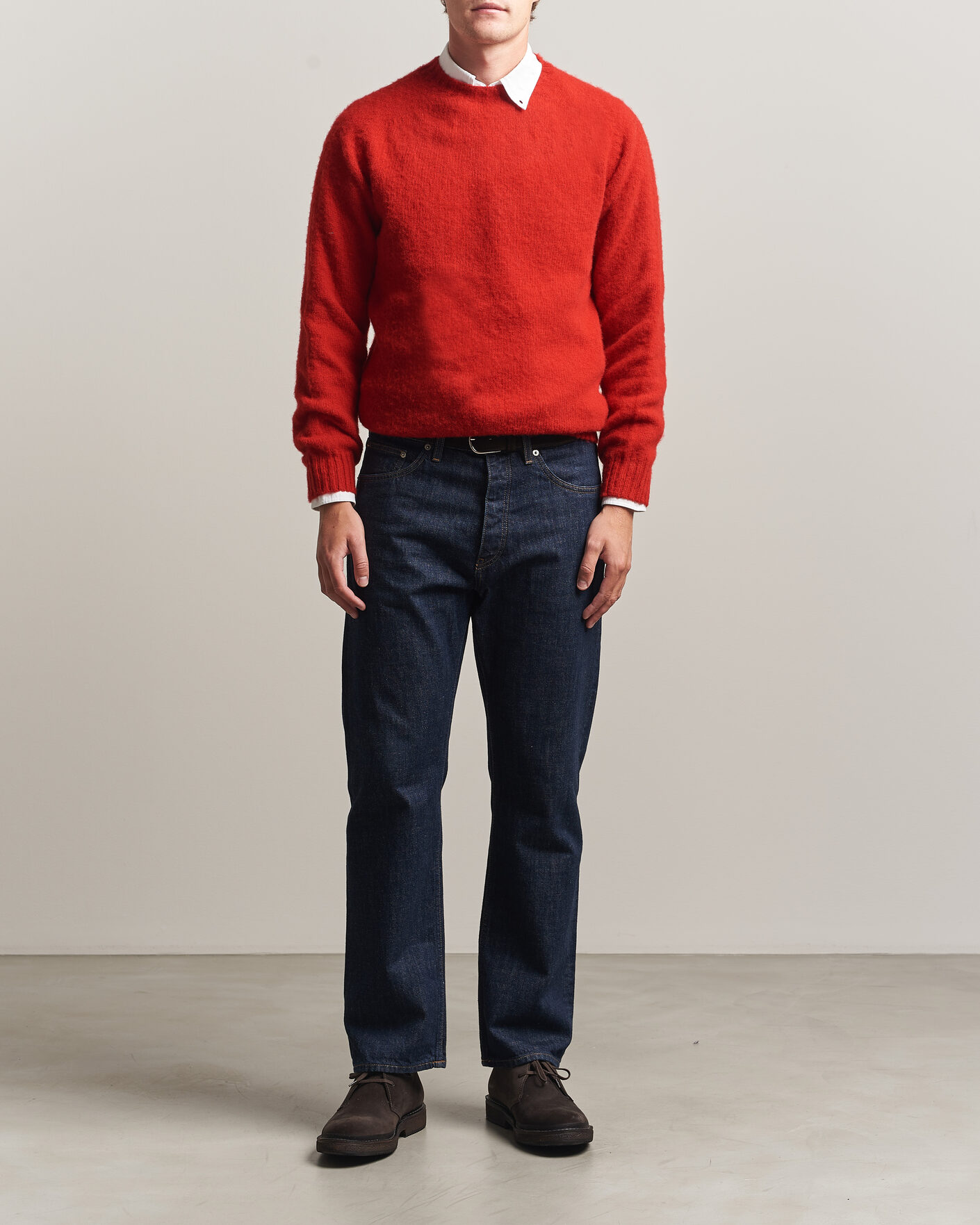 Homme | Pulls Et Tricots | Harley Of Scotland | Brushed Supersoft Lambswool Crewneck Cardinal