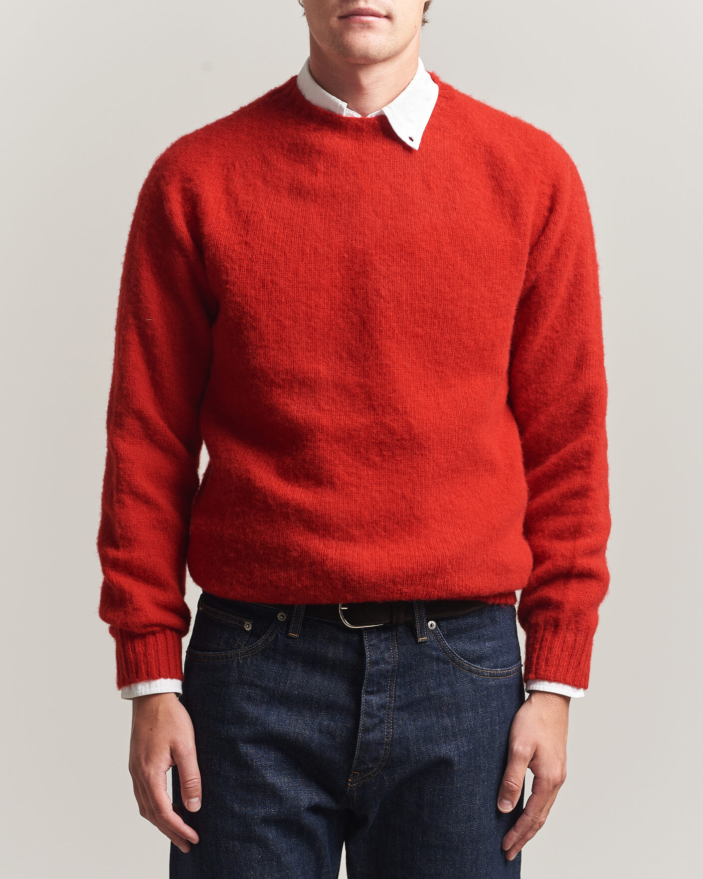 Homme | Pulls Et Tricots | Harley Of Scotland | Brushed Supersoft Lambswool Crewneck Cardinal