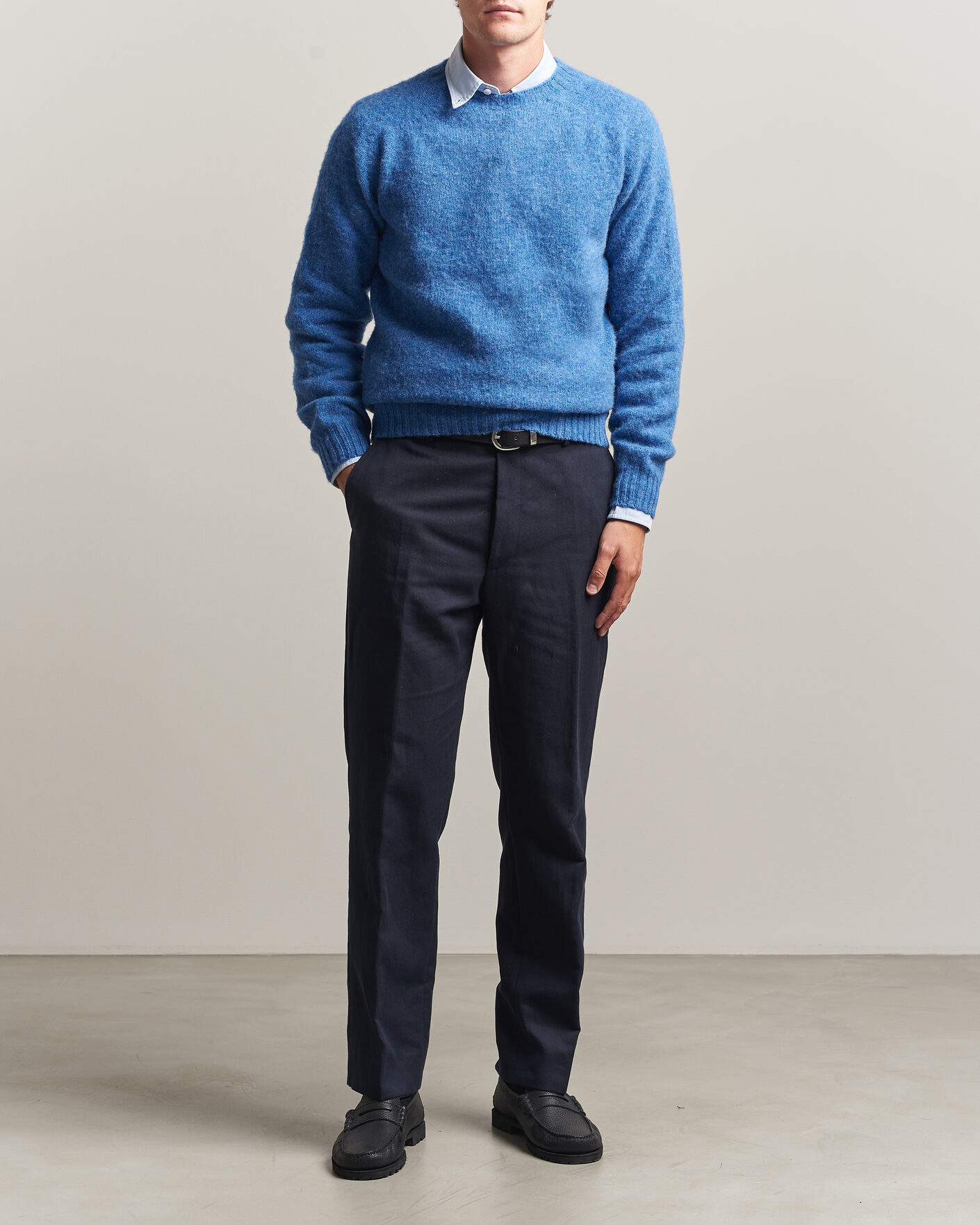 Homme | Pulls Et Tricots | Harley Of Scotland | Brushed Supersoft Lambswool Crewneck Cobalt