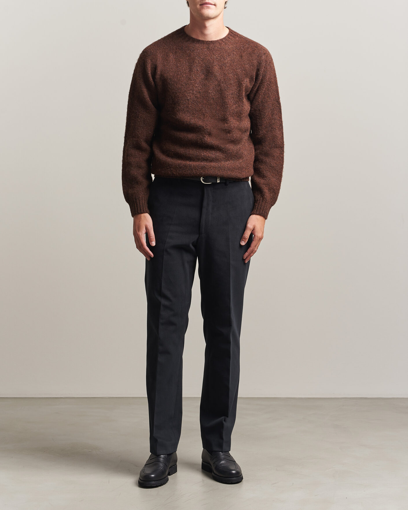 Homme | Pulls Et Tricots | Harley Of Scotland | Brushed Supersoft Lambswool Crewneck Marron